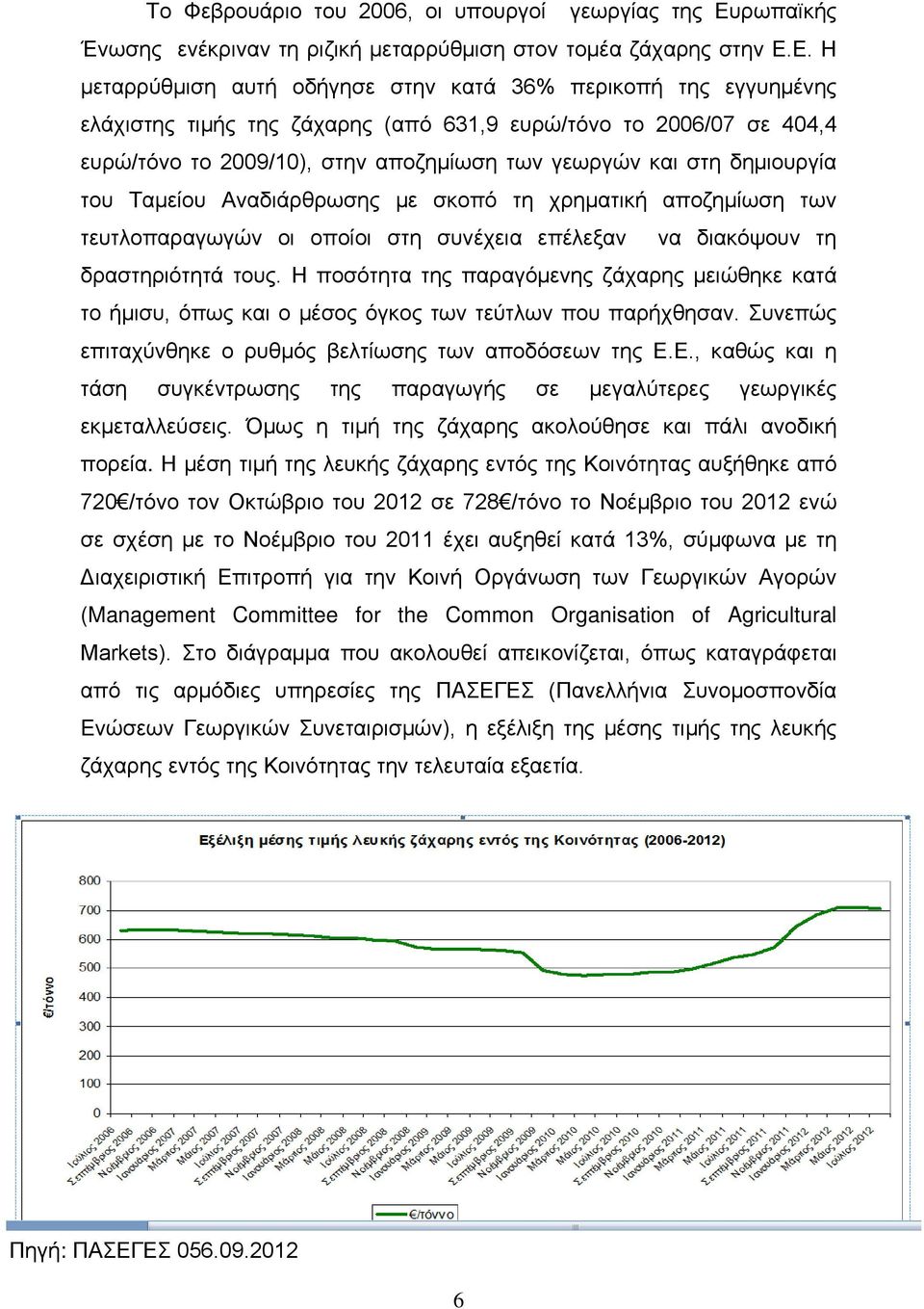 Ε. Η μεταρρύθμιση αυτή οδήγησε στην κατά 36% περικοπή της εγγυημένης ελάχιστης τιμής της ζάχαρης (από 631,9 ευρώ/τόνο το 2006/07 σε 404,4 ευρώ/τόνο το 2009/10), στην αποζημίωση των γεωργών και στη