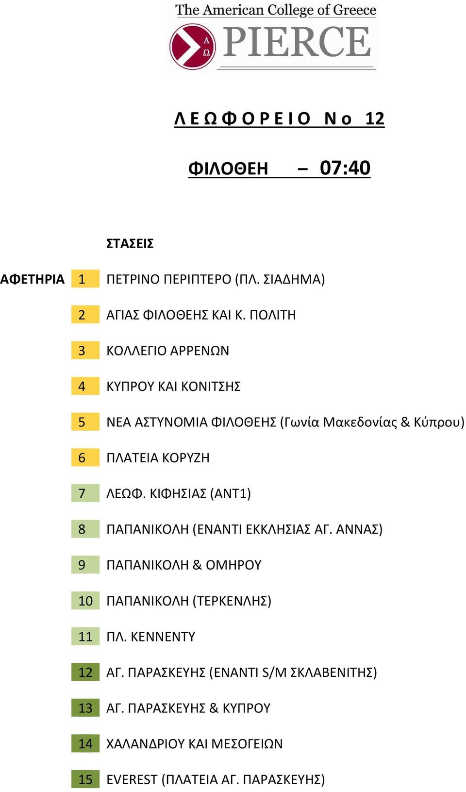 7 ΛΕΩΦ. ΚΙΦΗΣΙΑΣ (ΑΝΤ1) 8 ΠΑΠΑΝΙΚΟΛΗ (ΕΝΑΝΤΙ ΕΚΚΛΗΣΙΑΣ ΑΓ.