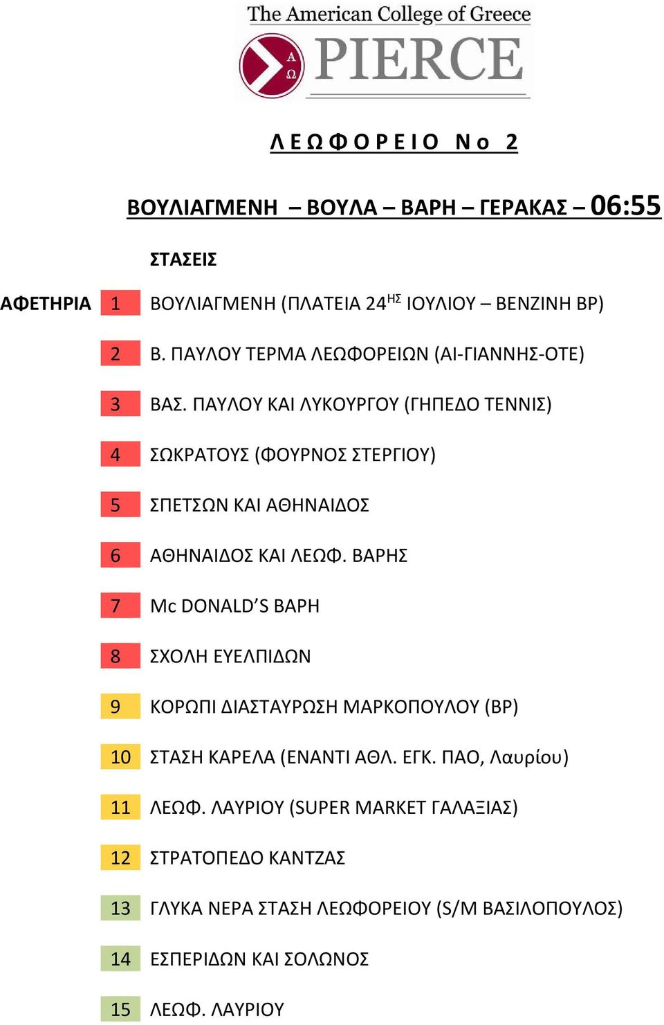 ΠΑΥΛΟΥ ΚΑΙ ΛΥΚΟΥΡΓΟΥ (ΓΗΠΕΔΟ ΤΕΝΝΙΣ) 4 ΣΩΚΡΑΤΟΥΣ (ΦΟΥΡΝΟΣ ΣΤΕΡΓΙΟΥ) 5 ΣΠΕΤΣΩΝ ΚΑΙ ΑΘΗΝΑΙΔΟΣ 6 ΑΘΗΝΑΙΔΟΣ ΚΑΙ ΛΕΩΦ.