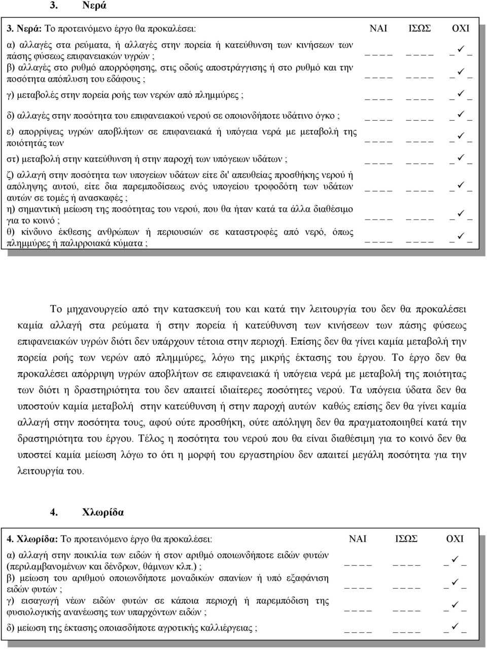 απορρόφησης, στις οδούς αποστράγγισης ή στο ρυθμό και την ποσότητα απόπλυση του εδάφους ; _ _ γ) μεταβολές στην πορεία ροής των νερών από πλημμύρες ; _ _ δ) αλλαγές στην ποσότητα του επιφανειακού