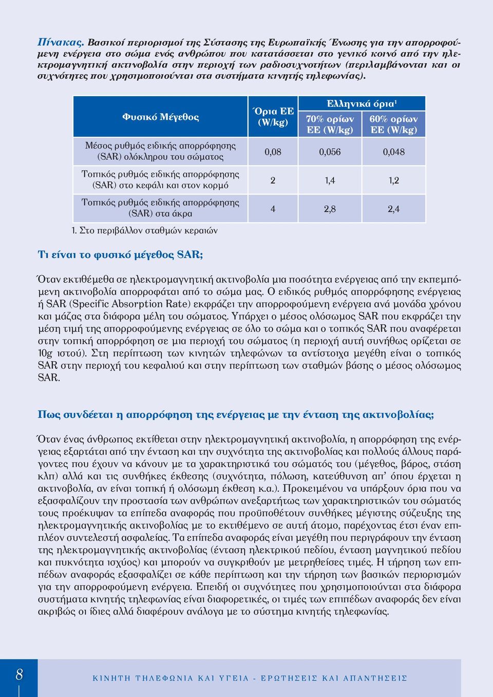 ραδιοσυχνοτήτων (περιλαμβάνονται και οι συχνότητες που χρησιμοποιούνται στα συστήματα κινητής τηλεφωνίας).