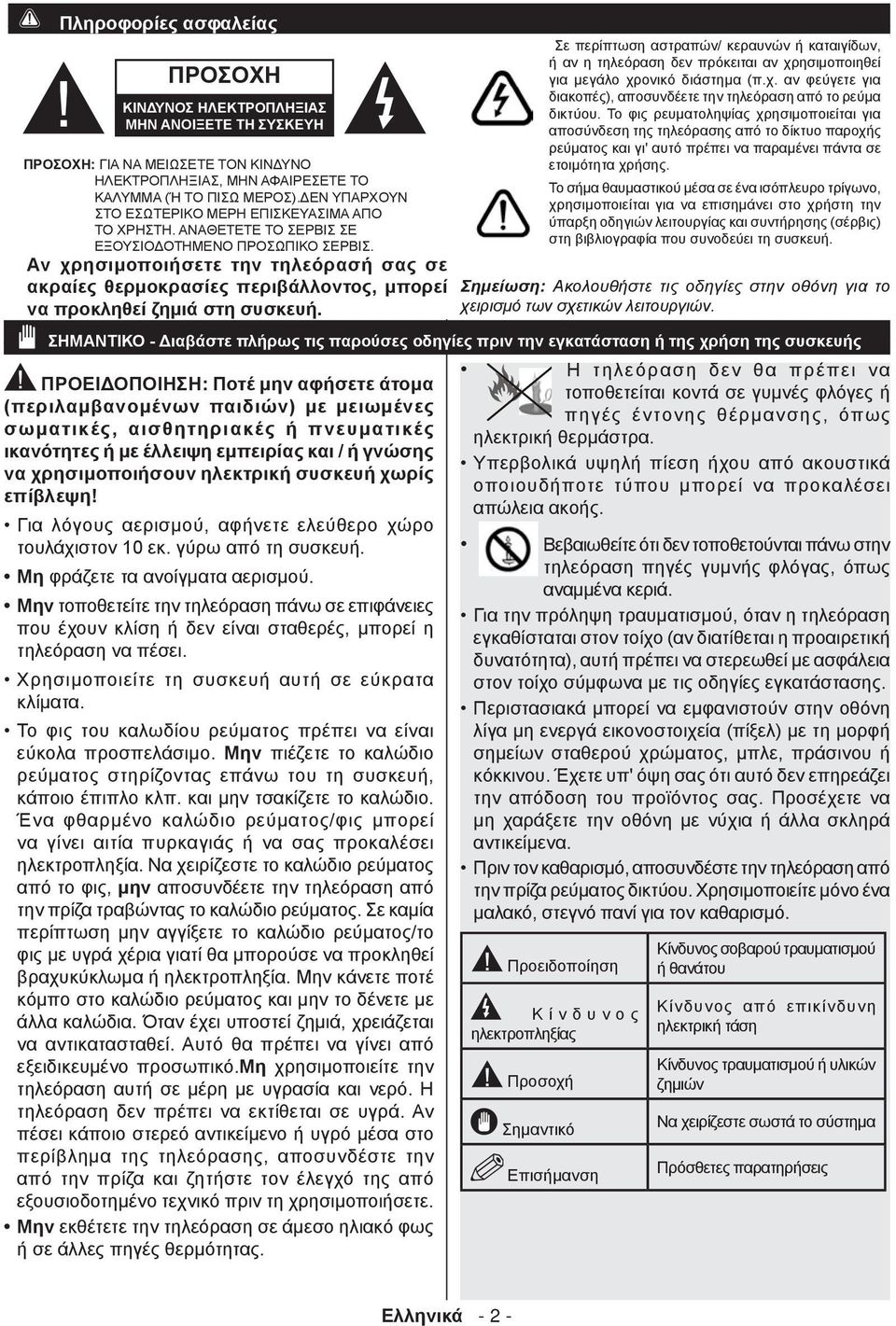 Αν χρησιμοποιήσετε την τηλεόρασή σας σε ακραίες θερμοκρασίες περιβάλλοντος, μπορεί να προκληθεί ζημιά στη συσκευή.