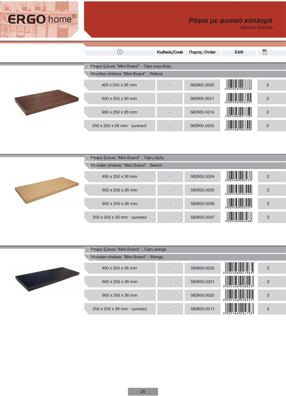 0003 2 Ράφια ξύλινα Mn Board Όψη οξιάς Wooden shelves Mn Board Βeech 400 x 250 x 26 mm 582800.0004 2 600 x 250 x 26 mm 582800.0005 2 900 x 250 x 26 mm 582800.