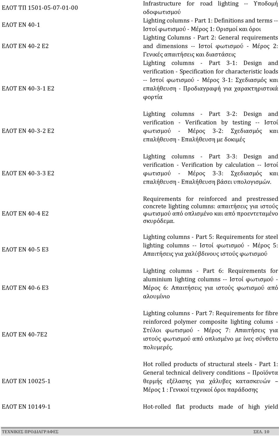 requirements and dimensions -- Ιστοί φωτισμού - Μέρος 2: Γενικές απαιτήσεις και διαστάσεις Lighting columns - Part 3-1: Design and verification - Specification for characteristic loads -- Ιστοί