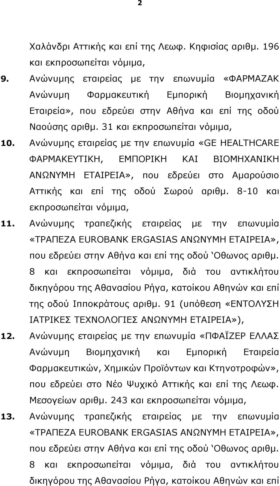 Ανώνυμης εταιρείας με την επωνυμία «GE HEALTHCARE ΦΑΡΜΑΚΕΥΤΙΚΗ, ΕΜΠΟΡΙΚΗ ΚΑΙ ΒΙΟΜΗΧΑΝΙΚΗ ΑΝΩΝΥΜΗ ΕΤΑΙΡΕΙΑ», που εδρεύει στο Αμαρούσιο Αττικής και επί της οδού Σωρού αριθμ.