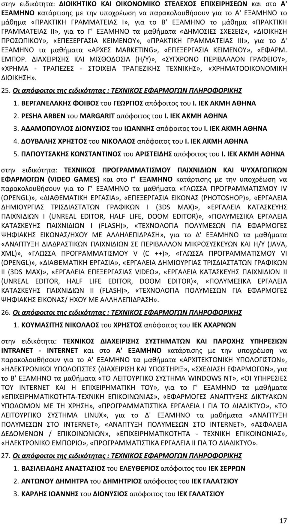 «ΑΡΧΕΣ MARKETING», «ΕΠΕΞΕΡΓΑΣΙΑ ΚΕΙΜΕΝΟΥ», «ΕΦΑΡΜ. ΕΜΠΟΡ.