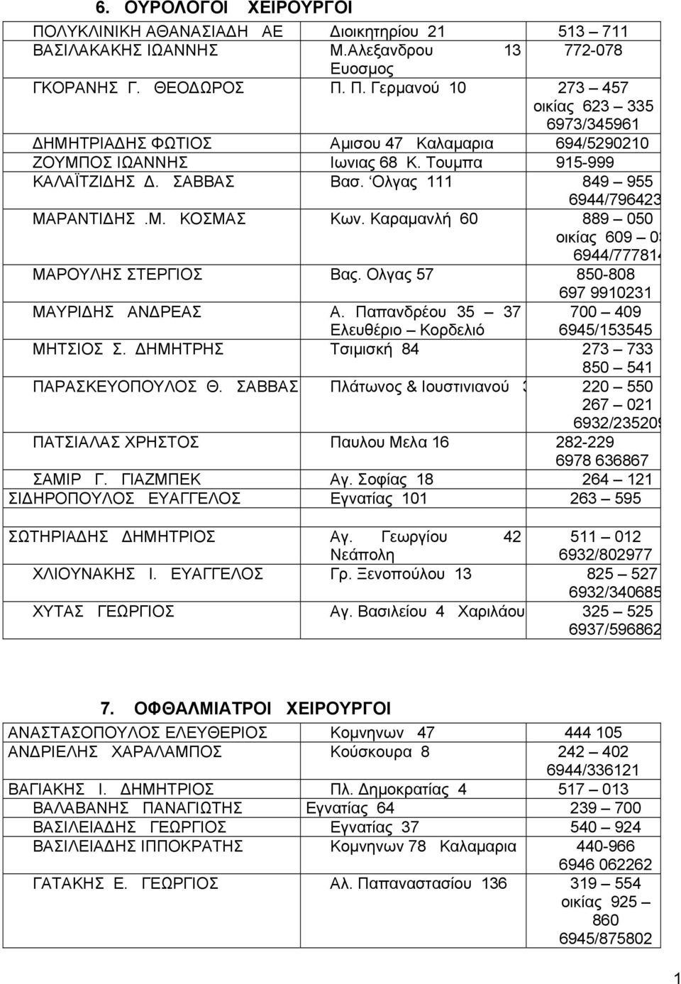 Ολγας 57 850-808 697 9910231 ΜΑΥΡΙΔΗΣ ΑΝΔΡΕΑΣ Α. Παπανδρέου 35 37 Ελευθέριο Κορδελιό 700 409 6945/153545 ΜΗΤΣΙΟΣ Σ. ΔΗΜΗΤΡΗΣ Τσιμισκή 84 273 733 850 541 ΠΑΡΑΣΚΕΥΟΠΟΥΛΟΣ Θ.