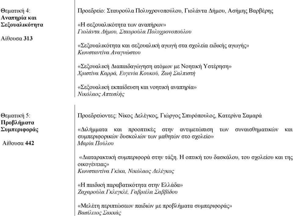 εκπαίδευση και νοητική αναπηρία» Νικόλαος Απτεσλής Θεματική 5: Προβλήματα Συμπεριφοράς Αίθουσα 442 Προεδρεύοντες: Νίκος Δελέγκος, Γιώργος Σπυρόπουλος, Κατερίνα Σαμαρά «Διλήμματα και προοπτικές στην