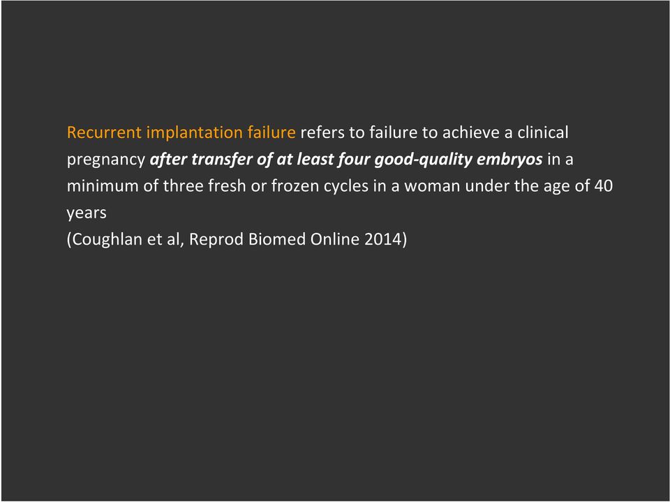 embryos in a minimum of three fresh or frozen cycles in a woman