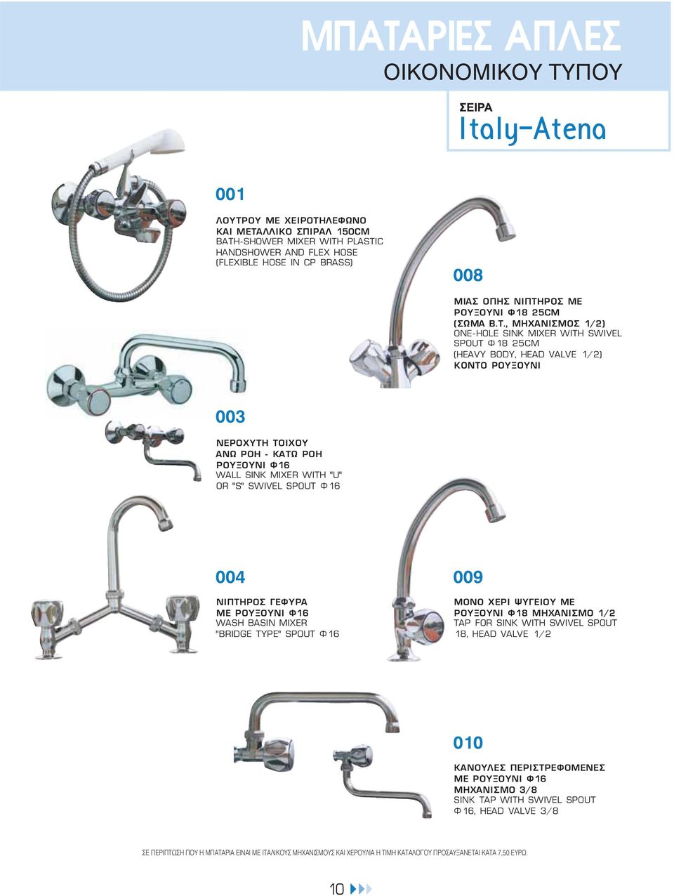 , ΜΗΧΑΝΙΣΜΟΣ 1/2) ONE-HOLE SINK MIXER WITH SWIVEL SPOUT Φ18 25CM (HEAVY BODY, HEAD VALVE 1/2) ΚΟΝΤΟ ΡΟΥΞΟΥΝΙ 003 ΝΕΡΟΧΥΤΗ ΤΟΙΧΟΥ ΑΝΩ ΡΟΗ - ΚΑΤΩ ΡΟΗ ΡΟΥΞΟΥΝΙ Φ16 WALL SINK MIXER WITH "U" OR "S" SWIVEL