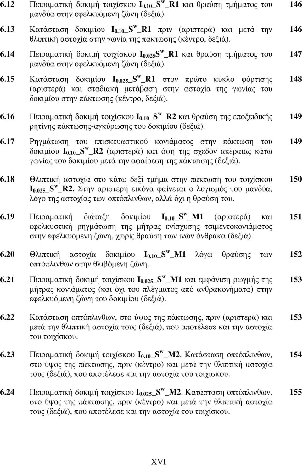 025 S w _R1 και θραύση τμήματος του μανδύα στην εφελκυόμενη ζώνη (δεξιά). 6.15 Κατάσταση δοκιμίου I 0.