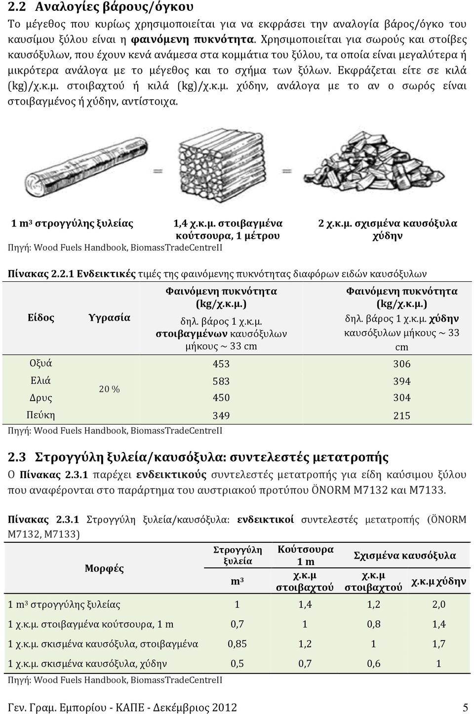 Εκφράζεται είτε σε κιλά (kg)/χ.κ.μ. ή κιλά (kg)/χ.κ.μ. χύδην, ανάλογα με το αν ο σωρός είναι στοιβαγμένος ή χύδην, αντίστοιχα. 1 m 3 στρογγύλης ξυλείας 1,4 χ.κ.μ. στοιβαγμένα κούτσουρα, 1 μέτρου 2 χ.