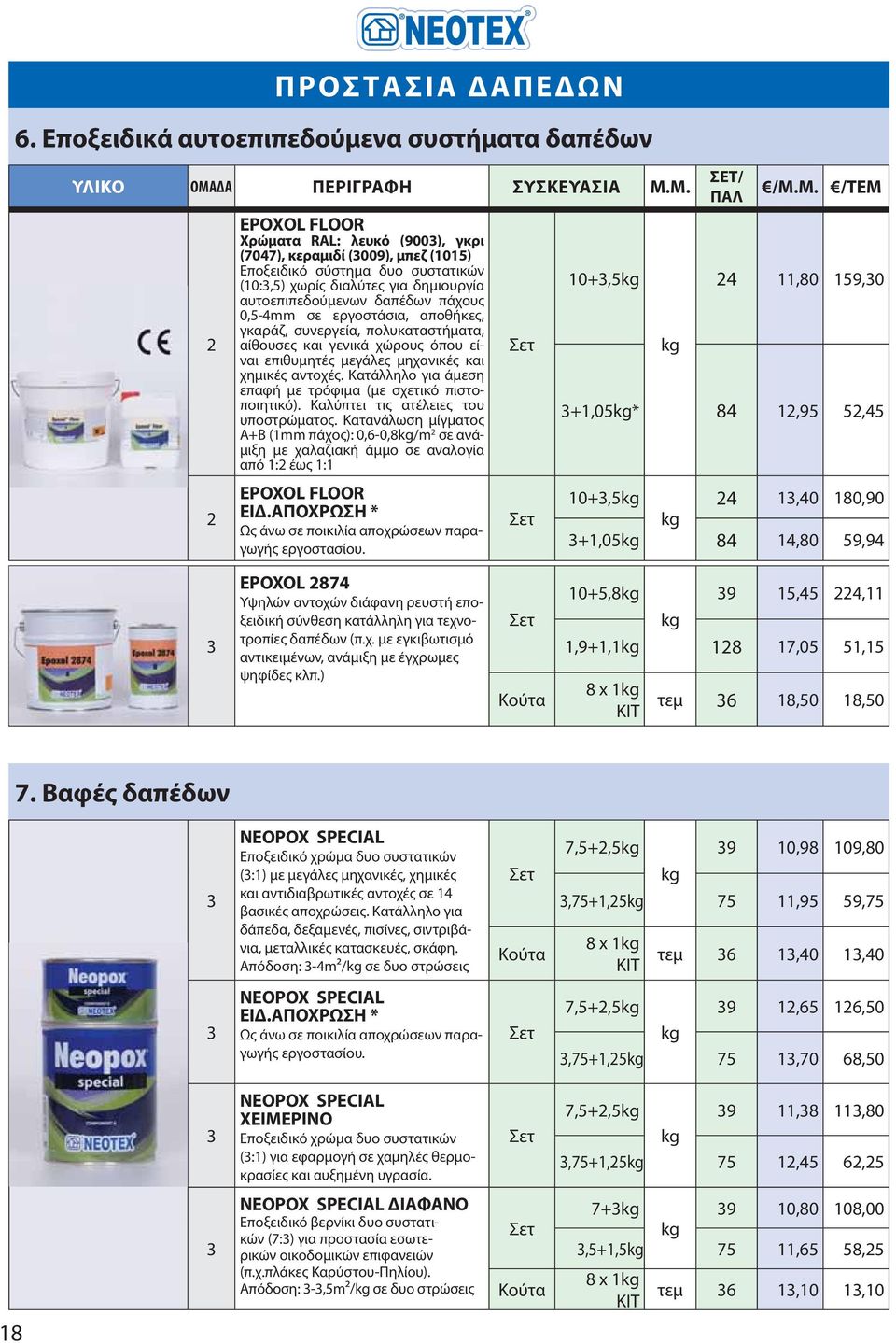 αυτoεπιπεδούμενων δαπέδων πάχους 0,5-4mm σε εργοστάσια, αποθήκες, γκαράζ, συνεργεία, πολυκαταστήματα, αίθουσες και γενικά χώρους όπου είναι επιθυμητές μεγάλες μηχανικές και χημικές αντοχές.