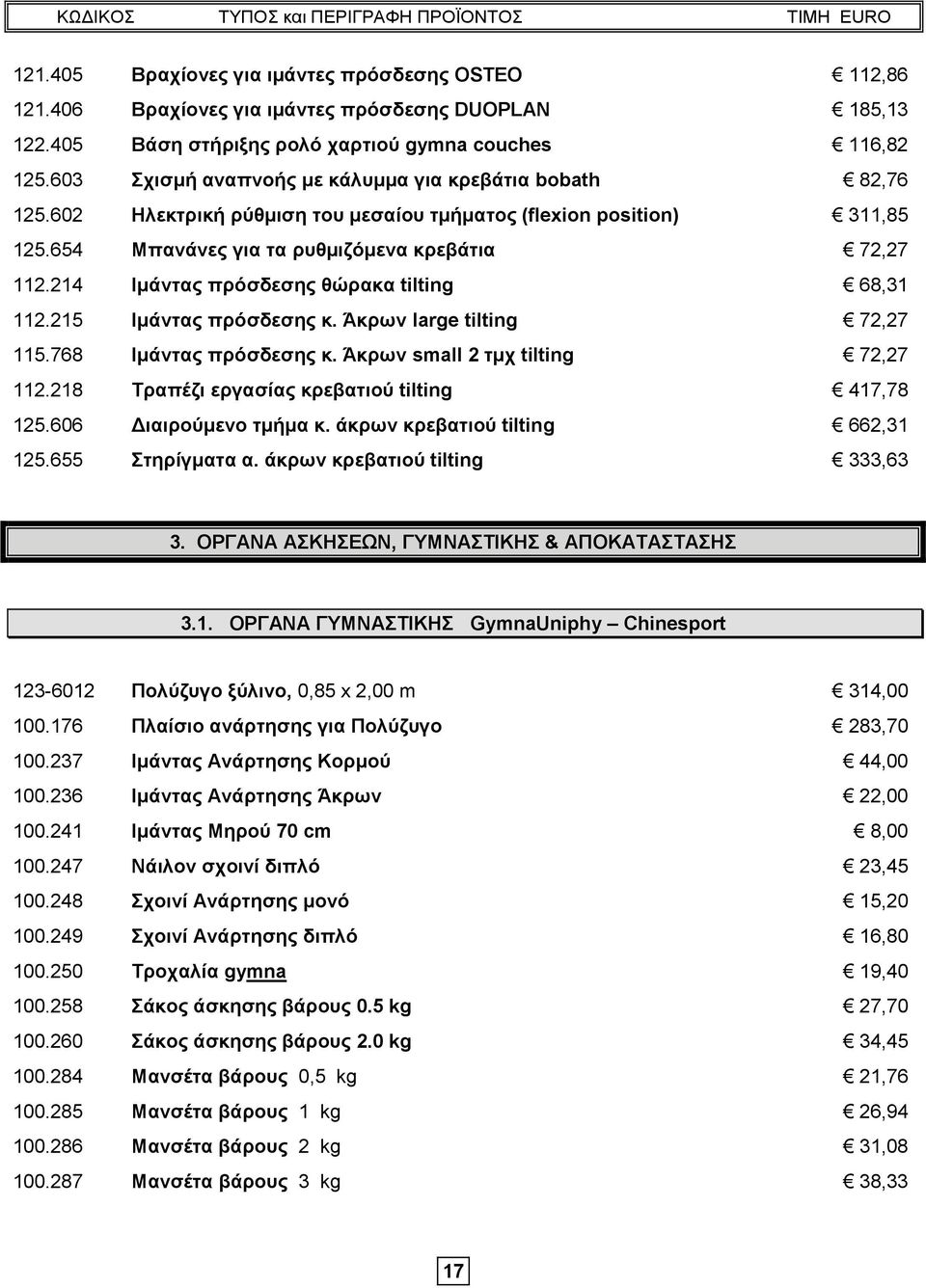 214 Ιμάντας πρόσδεσης θώρακα tilting 68,31 112.215 Ιμάντας πρόσδεσης κ. Άκρων large tilting 72,27 115.768 Ιμάντας πρόσδεσης κ. Άκρων small 2 τμχ tilting 72,27 112.