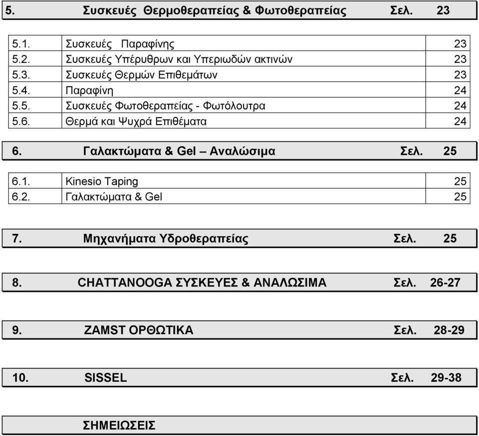 Θερμά και Ψυχρά Επιθέματα 24 6. Γαλακτώματα & Gel Αναλώσιμα Σελ. 25 6.1. Kinesio Taping 25 6.2. Γαλακτώματα & Gel 25 7.