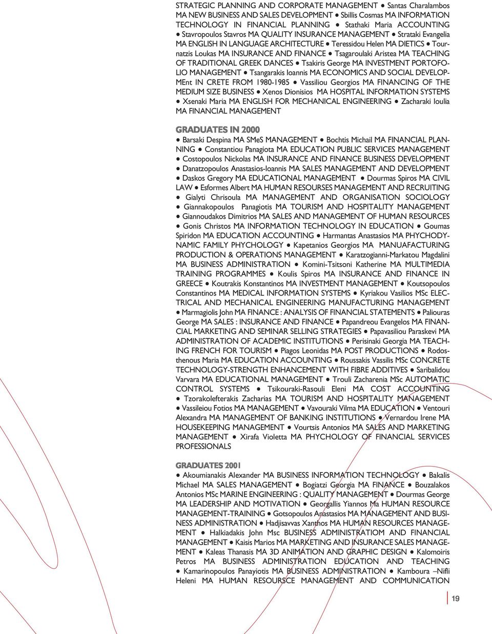 MA TEACHING OF TRADITIONAL GREEK DANCES Tsakiris George MA INVESTMENT PORTOFO- LIO MANAGEMENT Tsangarakis Ioannis MA ECONOMICS AND SOCIAL DEVELOP- MEnt IN CRETE FROM 1980-1985 Vassiliou Georgios MA