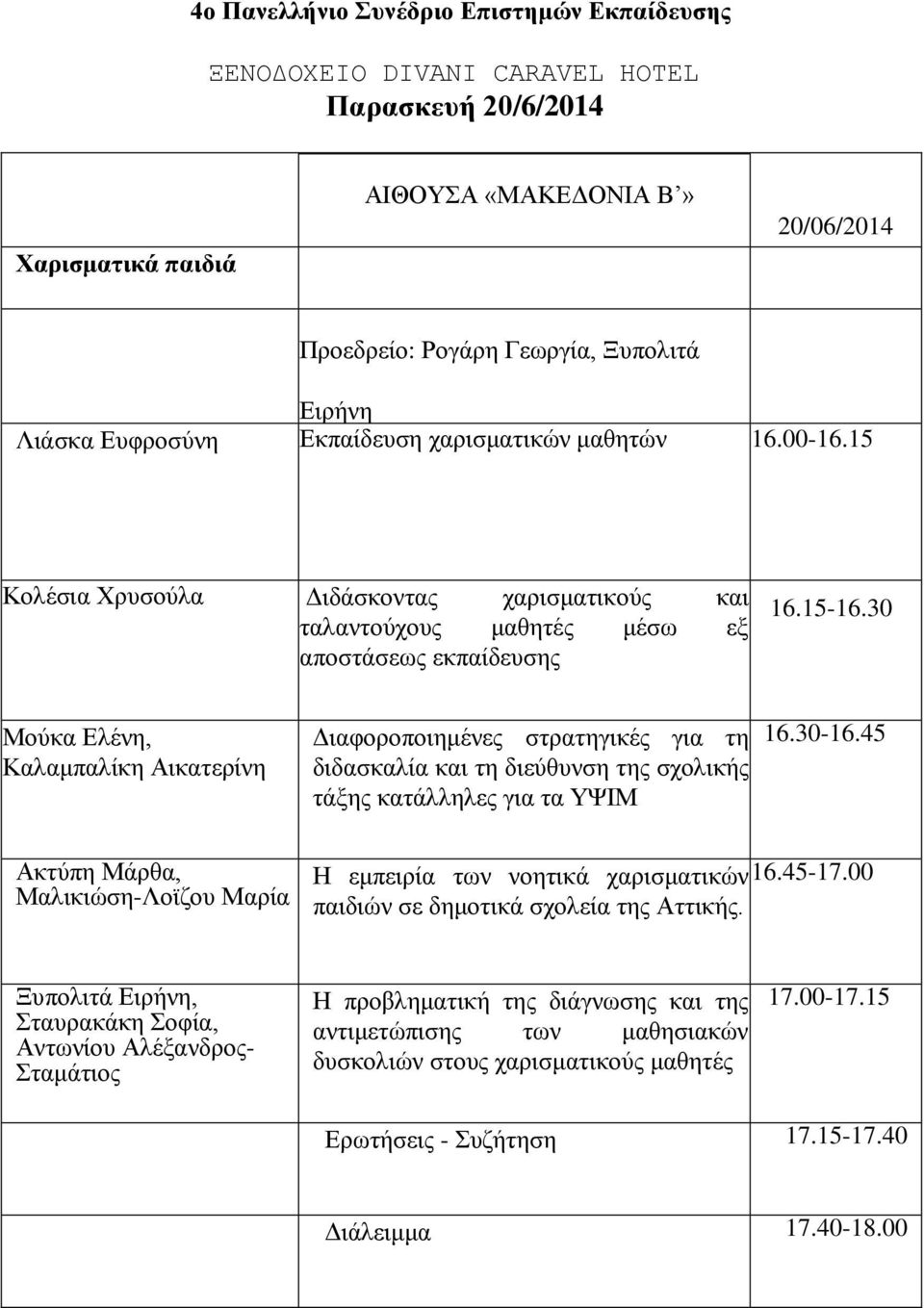 30 Μούκα Ελένη, Καλαμπαλίκη Αικατερίνη Διαφοροποιημένες στρατηγικές για τη διδασκαλία και τη διεύθυνση της σχολικής τάξης κατάλληλες για τα ΥΨΙΜ 16.30-16.