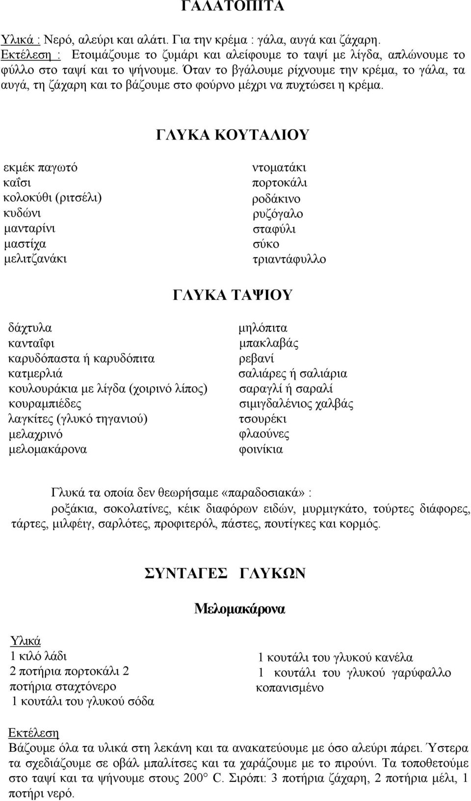 ΓΛΥΚΑ ΚΟΥΤΑΛΙΟΥ εκμέκ παγωτό καΐσι κολοκύθι (ριτσέλι) κυδώνι μανταρίνι μαστίχα μελιτζανάκι ντοματάκι πορτοκάλι ροδάκινο ρυζόγαλο σταφύλι σύκο τριαντάφυλλο ΓΛΥΚΑ ΤΑΨΙΟΥ δάχτυλα κανταΐφι καρυδόπαστα ή