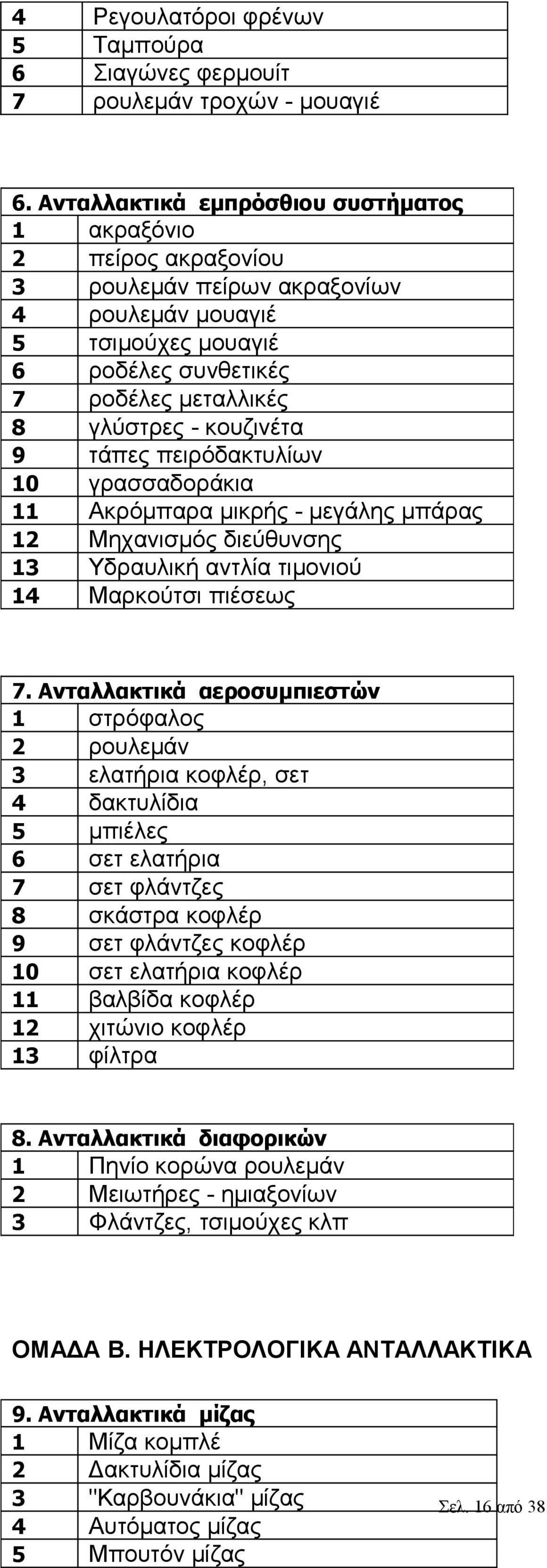 9 τάπες πειρόδακτυλίων 10 γρασσαδοράκια 11 Ακρόμπαρα μικρής - μεγάλης μπάρας 12 Μηχανισμός διεύθυνσης 13 Υδραυλική αντλία τιμονιού 14 Μαρκούτσι πιέσεως 7.