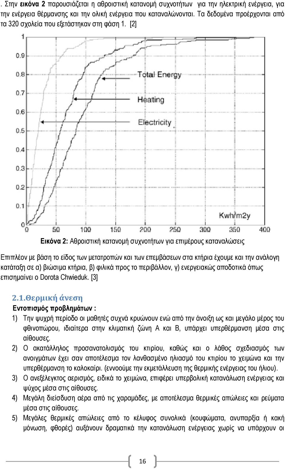 [2] Εικόνα 2: Αθροιστική κατανομή συχνοτήτων για επιμέρους καταναλώσεις Επιπλέον με βάση το είδος των μετατροπών και των επεμβάσεων στα κτήρια έχουμε και την ανάλογη κατάταξη σε α) βιώσιμα κτήρια, β)