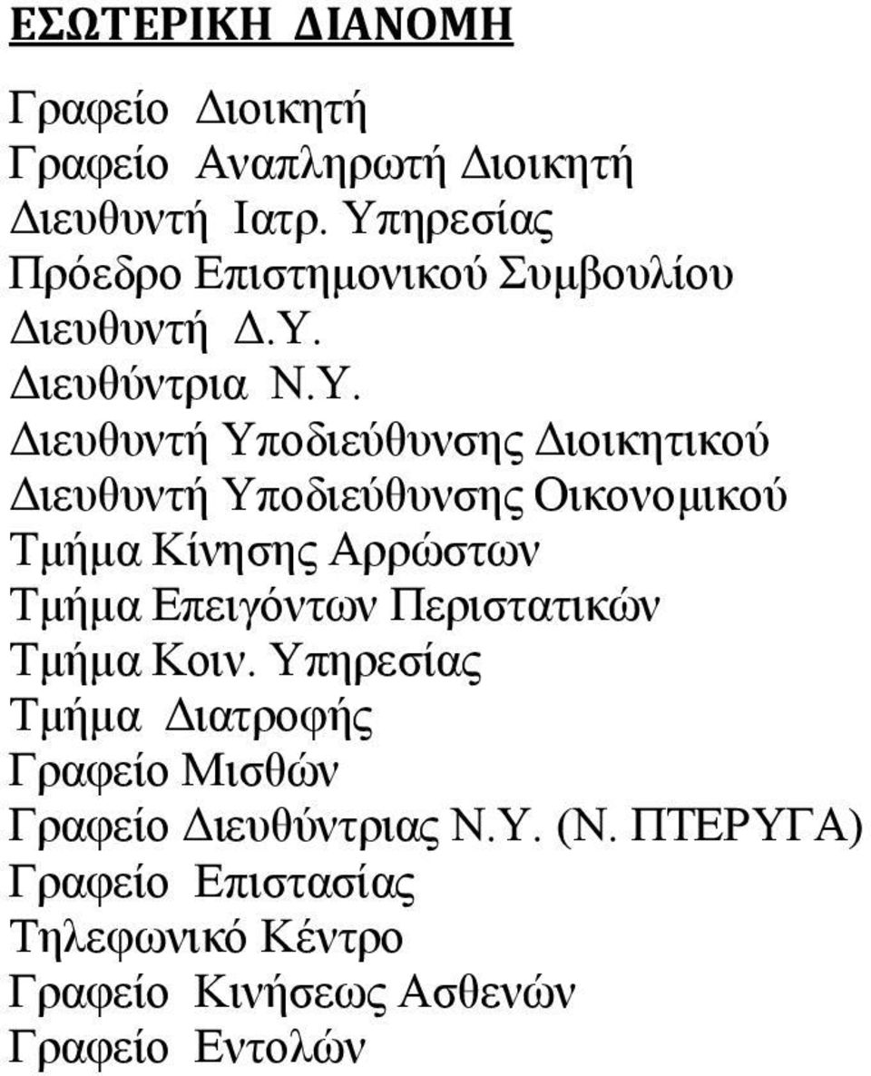 Διευθυντή Υποδιεύθυνσης Οικονομικού Τμήμα Κίνησης Αρρώστων Τμήμα Επειγόντων Περιστατικών Τμήμα Κοιν.