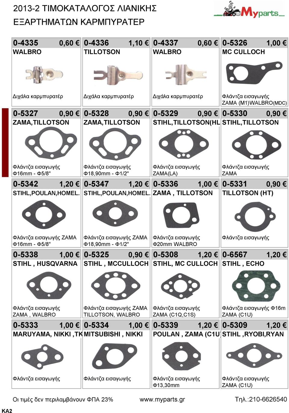 ΖΑΜΑ(LA) ZAMA 0-5342 1,20 0-5347 1,20 0-5336 1,00 0-5331 0,90 STIHL,POULAN,HOMEL.