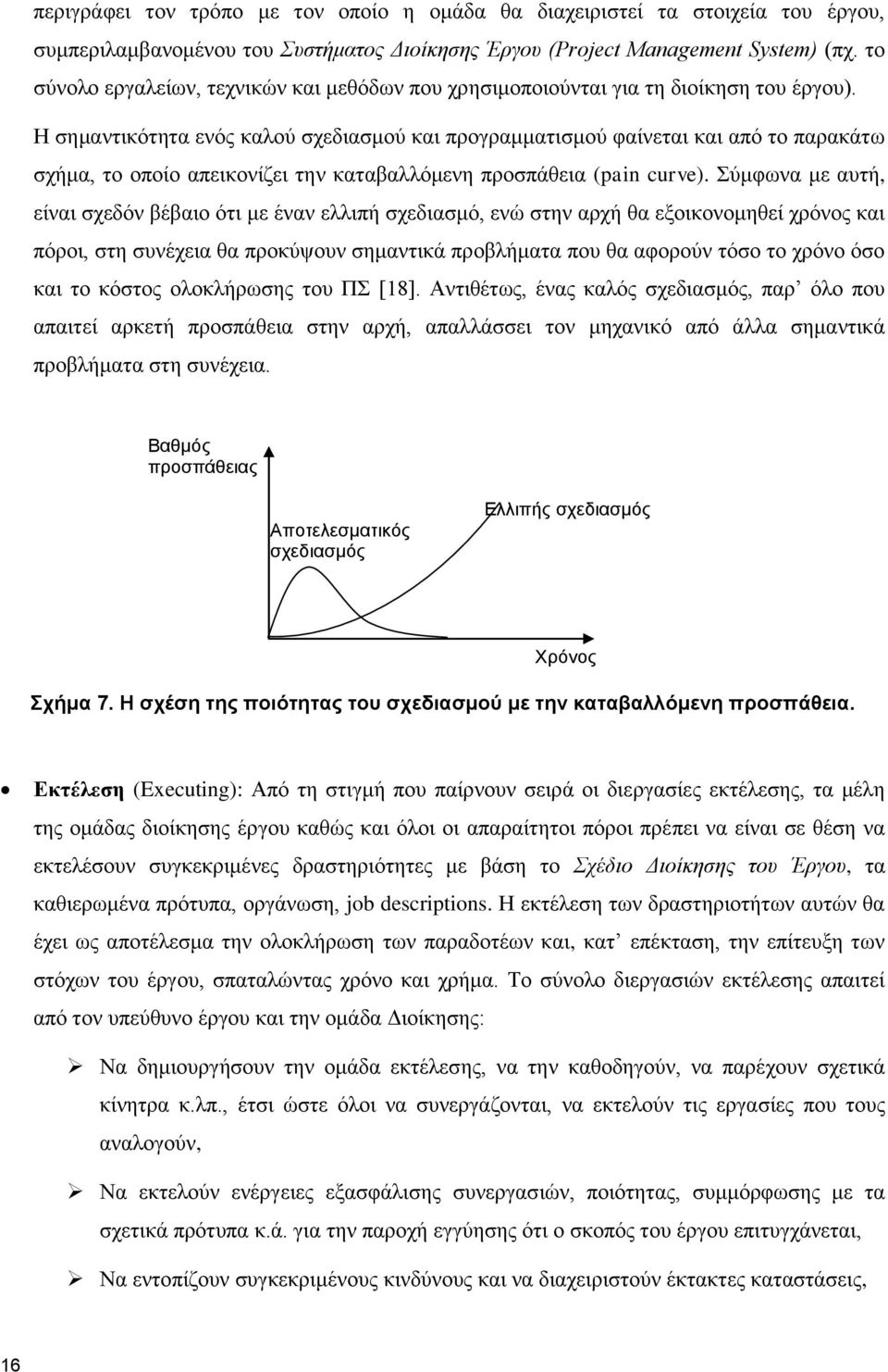 Η σημαντικότητα ενός καλού σχεδιασμού και προγραμματισμού φαίνεται και από το παρακάτω σχήμα, το οποίο απεικονίζει την καταβαλλόμενη προσπάθεια (pain curve).