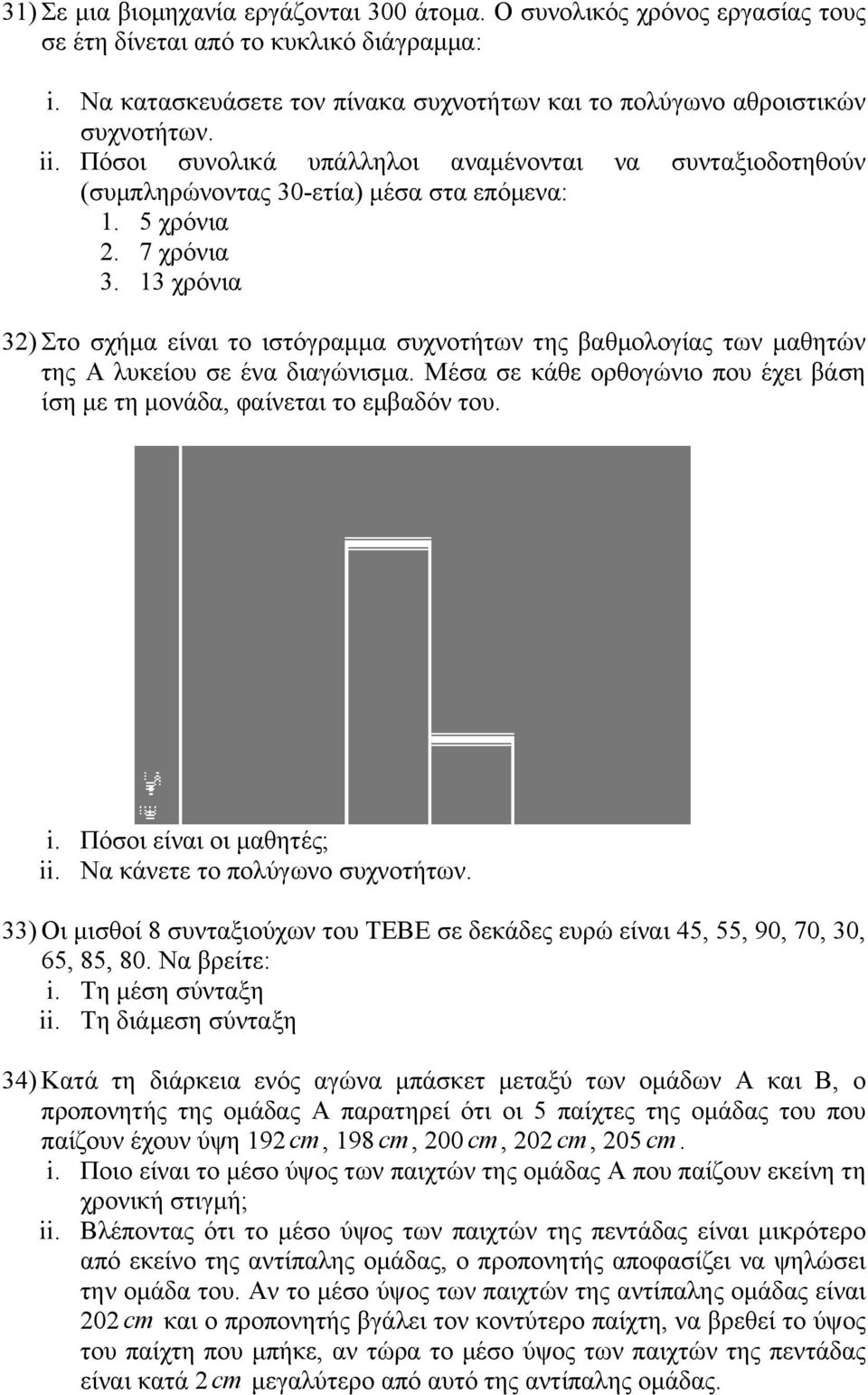 13 χρόνια 32) Στο σχήµα είναι το ιστόγραµµα συχνοτήτων της βαθµολογίας των µαθητών της Α λυκείου σε ένα διαγώνισµα. Μέσα σε κάθε ορθογώνιο που έχει βάση ίση µε τη µονάδα, φαίνεται το εµβαδόν του. i.