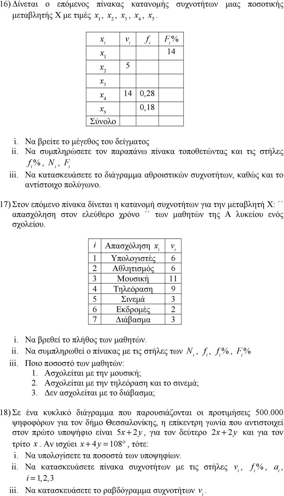 Να κατασκευάσετε το διάγραµµα αθροιστικών συχνοτήτων, καθώς και το αντίστοιχο πολύγωνο.