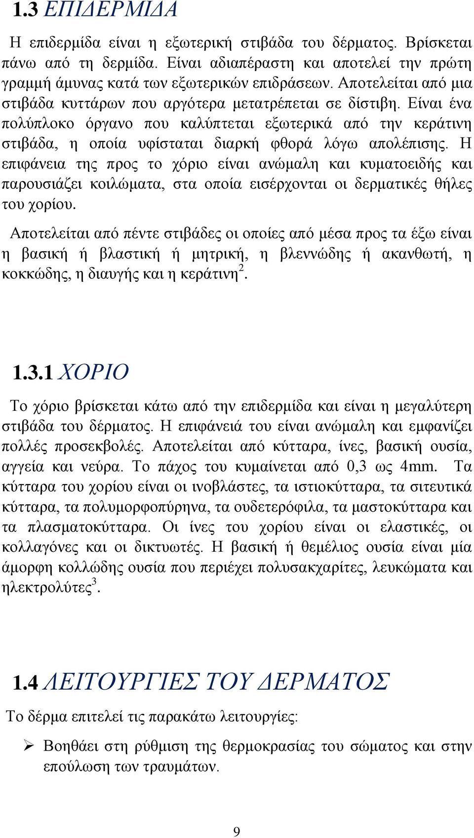 Η επιφάνεια της προς το χόριο είναι ανώμαλη και κυματοειδής και παρουσιάζει κοιλώματα, στα οποία εισέρχονται οι δερματικές θήλες του χορίου.