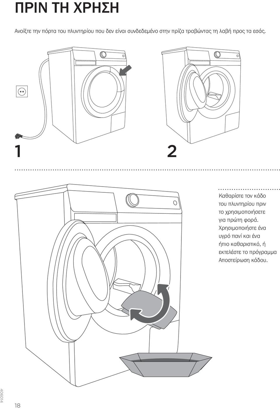 1 2 Καθαρίστε τον κάδο του πλυντηρίου πριν το χρησιμοποιήσετε για πρώτη