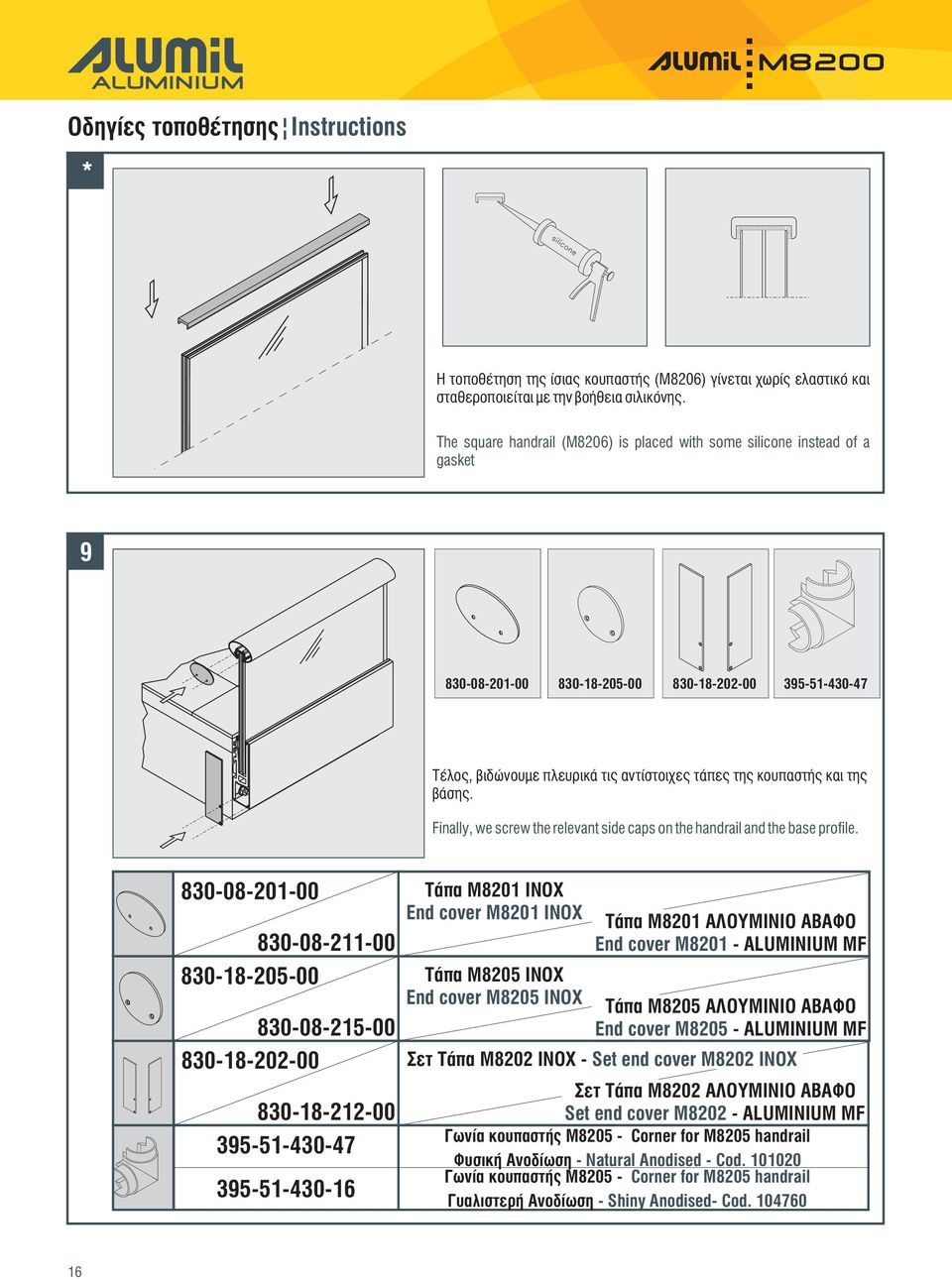 και της βάσης. Finally, we screw the relevant side caps on the handrail and the base profile.