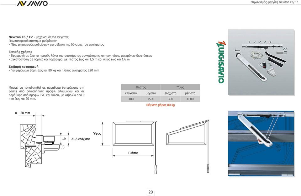 Στιβαρή κατασκευή - Για φερόμενα βάρη έως και 80 kg και πλάτος ανοίγματος 220 mm Πλάτος Μπορεί να τοποθετηθεί σε παράθυρα (στερέωσης στη βάση) από οποιοδήποτε προφίλ αλουμινίου και σε