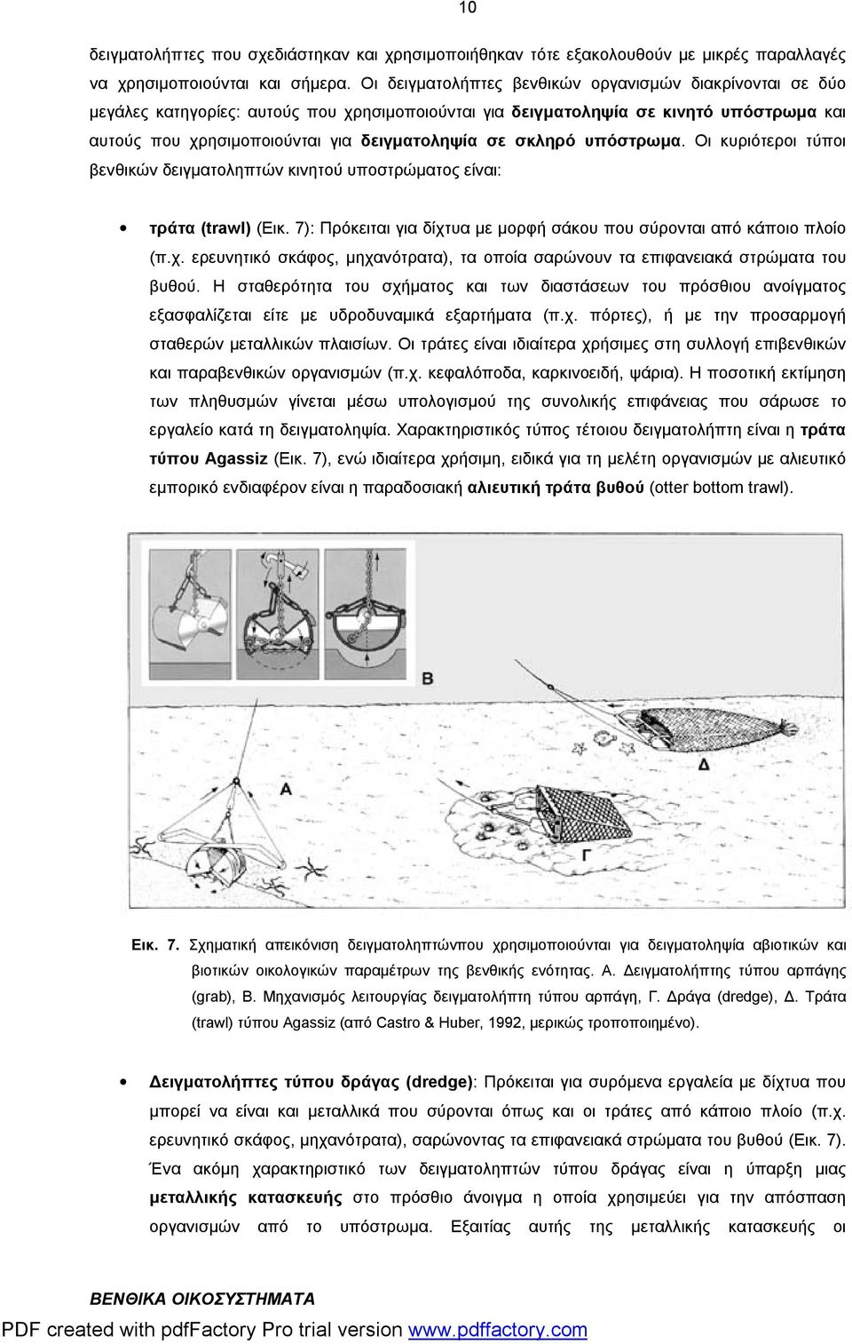 σκληρό υπόστρωμα. Οι κυριότεροι τύποι βενθικών δειγματοληπτών κινητού υποστρώματος είναι: τράτα (trawl) (Εικ. 7): Πρόκειται για δίχτ