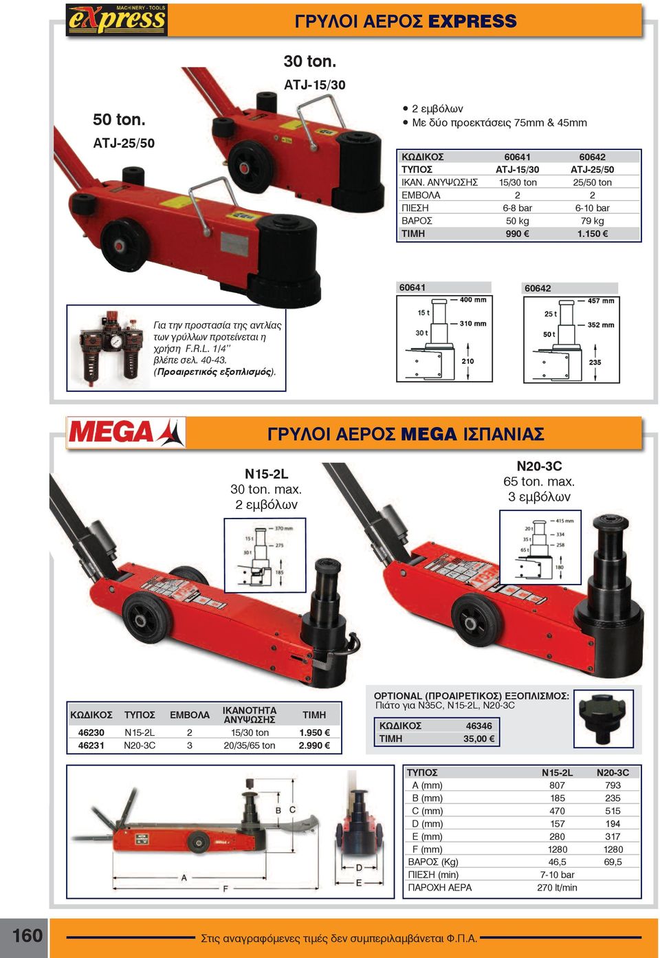 (Ðñïáéñåôéêüò åîïðëéóìüò). ΓΡΥΛΟΙ ΑΕΡΟΣ MEGA ΙΣΠΑΝΙΑΣ N15-2L 30 ton. max. 2 åìâüëùí N20-3C 65 ton. max. 3 åìâüëùí ÊÙÄΙΚΟΣ ÔÕÐOÓ ÅÌÂÏËÁ ÉÊÁÍOÔÇÔÁ ÁÍÕØÙÓÇÓ ÔÉÌÇ 46230 N15-2L 2 15/30 ton 1.