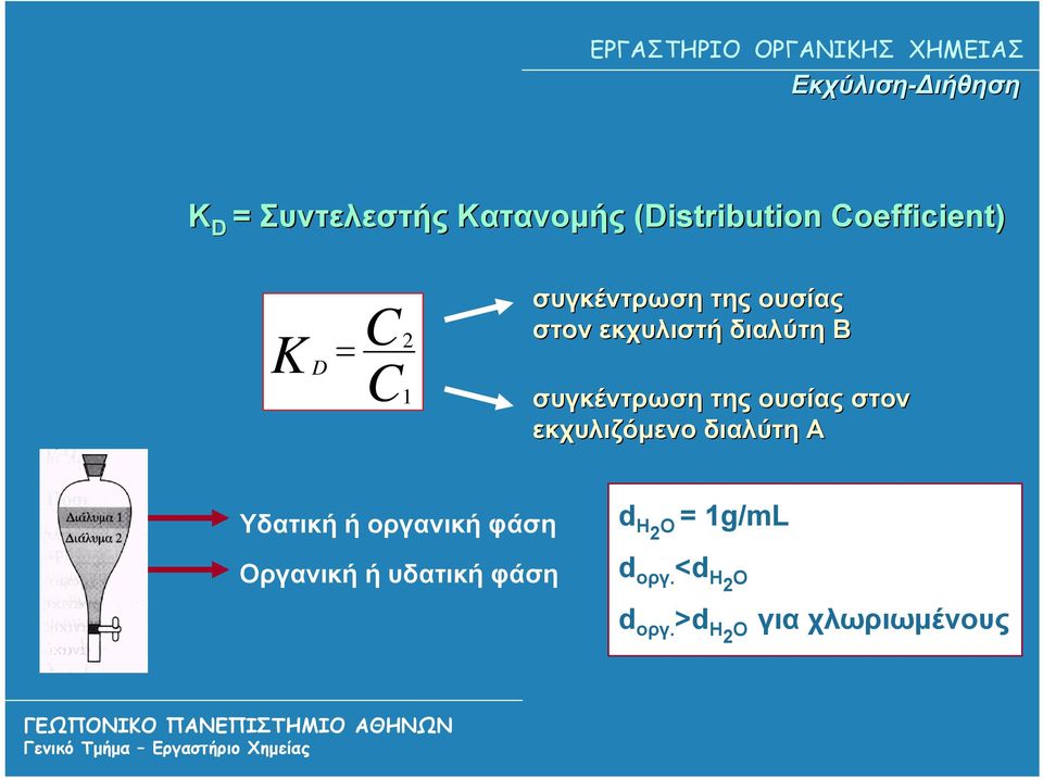 ουσίας στον εκχυλιζόμενο διαλύτη Α Υδατική ή οργανική φάση Οργανική