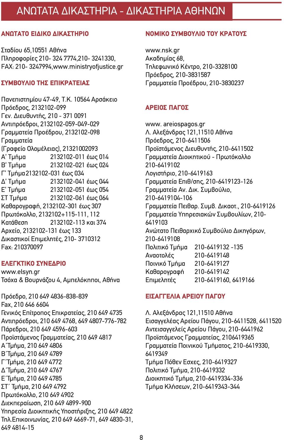 Διευθυντής, 210-371 0091 Αντιπρόεδροι, 2132102-059-049-029 Γραµµατεία Προέδρου, 2132102-098 Γραµµατεία (Γραφείο Ολομέλειας), 21321002093 Α Τµήµα 2132102-011 έως 014 Β Τµήµα 2132102-021 έως 024 Γ