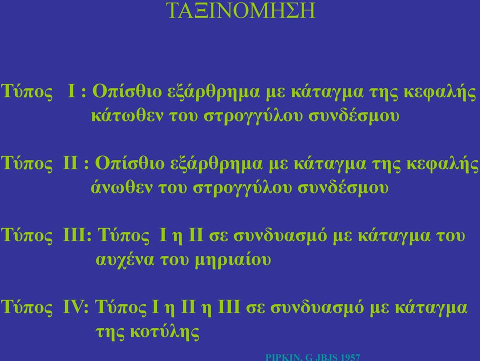 στρογγύλου συνδέσμου Τύπος ΙΙΙ: Τύπος Ι η ΙΙ σε συνδυασμό με κάταγμα του αυχένα του