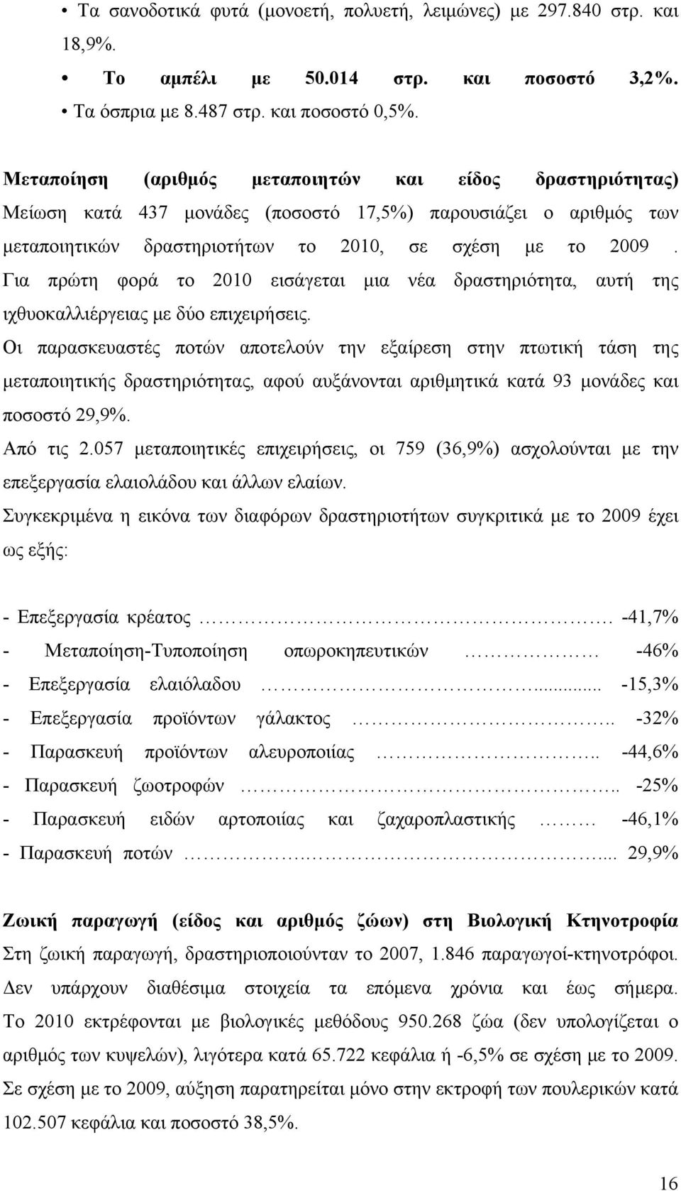 Για πρώτη φορά το 2010 εισάγεται μια νέα δραστηριότητα, αυτή της ιχθυοκαλλιέργειας με δύο επιχειρήσεις.