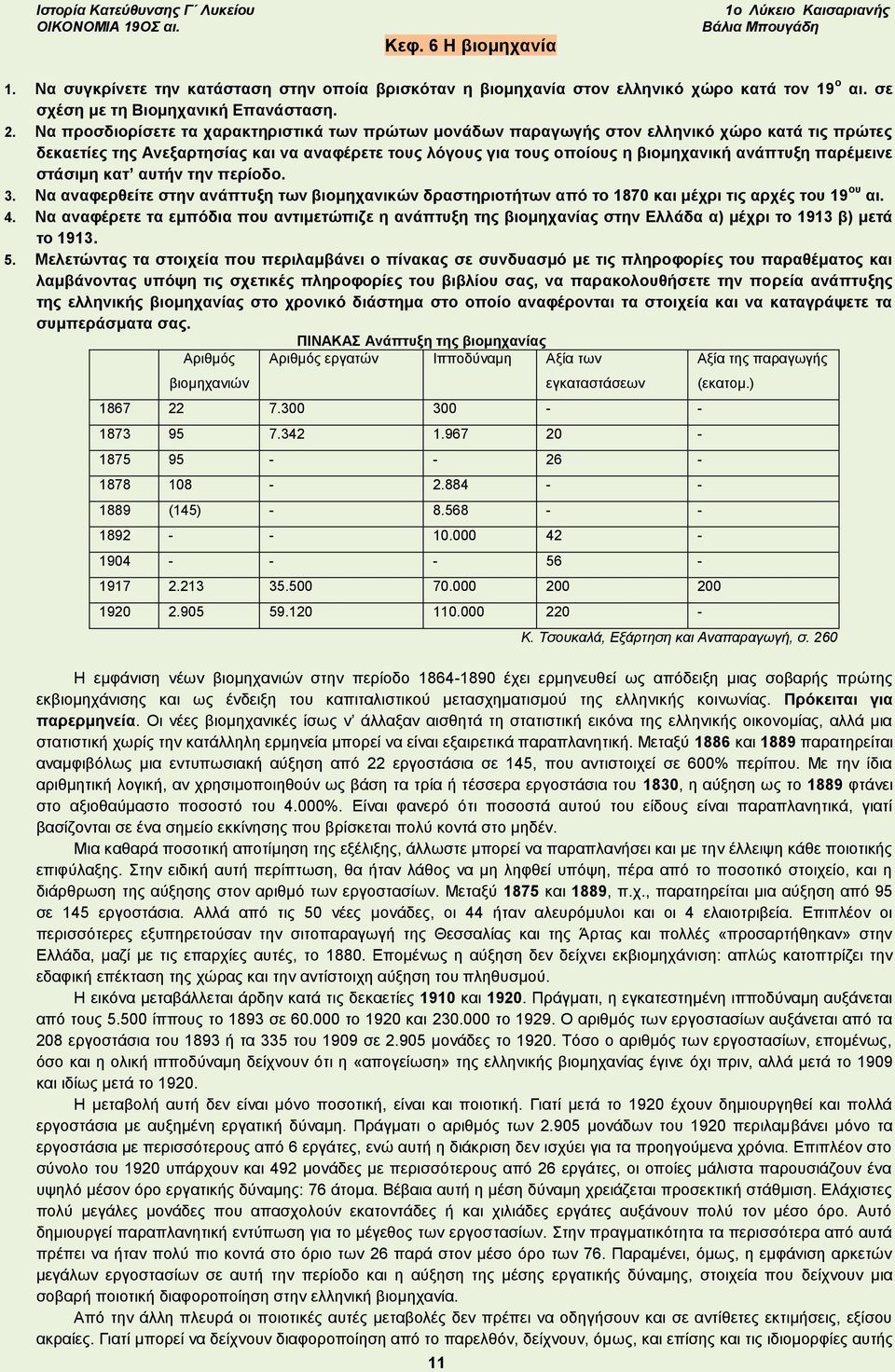 παρέμεινε στάσιμη κατ αυτήν την περίοδο. 3. Να αναφερθείτε στην ανάπτυξη των βιομηχανικών δραστηριοτήτων από το 1870 και μέχρι τις αρχές του 19 ου αι. 4.