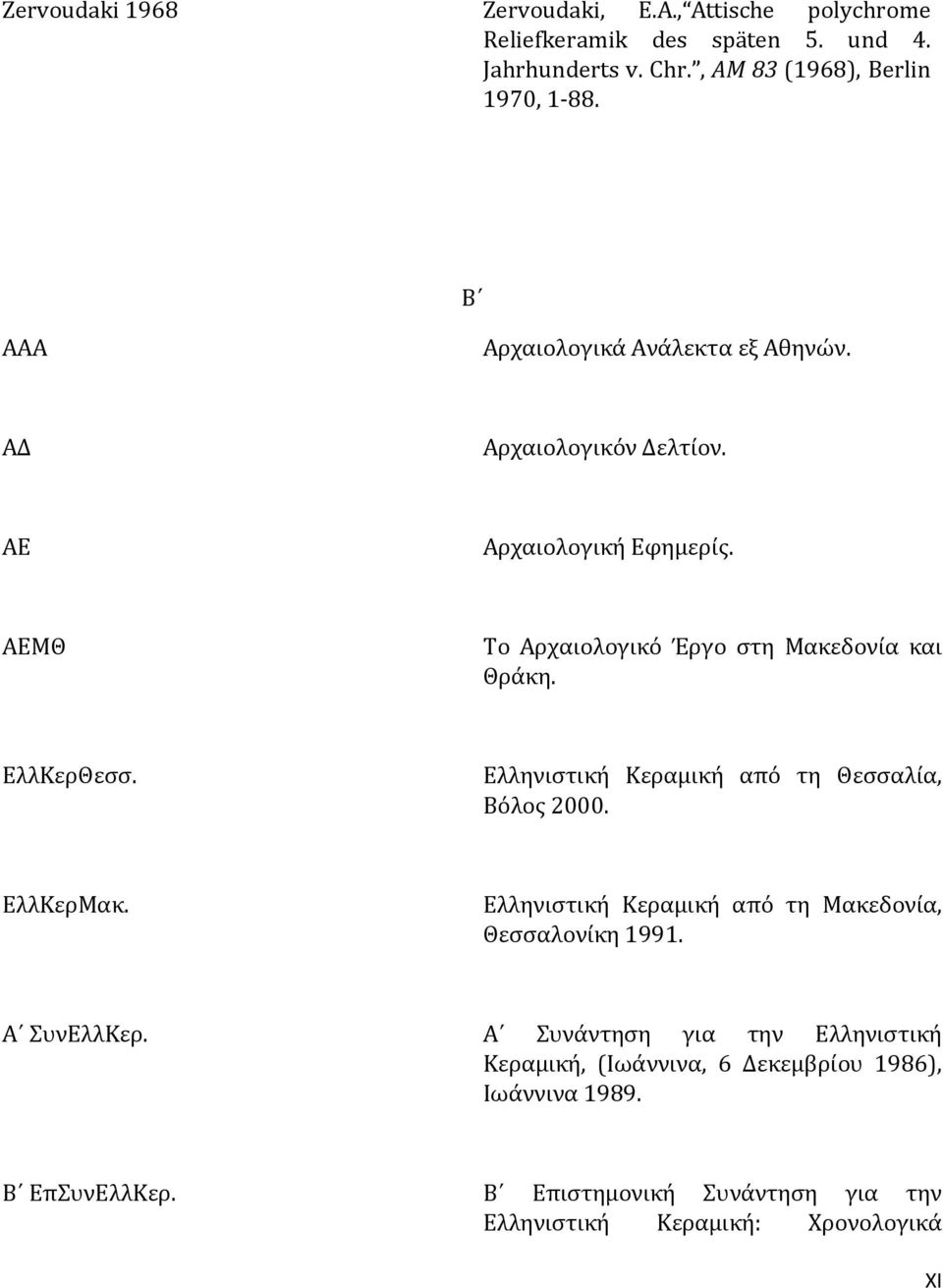 ΕλλΚερΘεσσ. Ελληνιστική Κεραμική από τη Θεσσαλία, Βόλος 2000. ΕλλΚερΜακ. Ελληνιστική Κεραμική από τη Μακεδονία, Θεσσαλονίκη 1991. Α ΣυνΕλλΚερ.