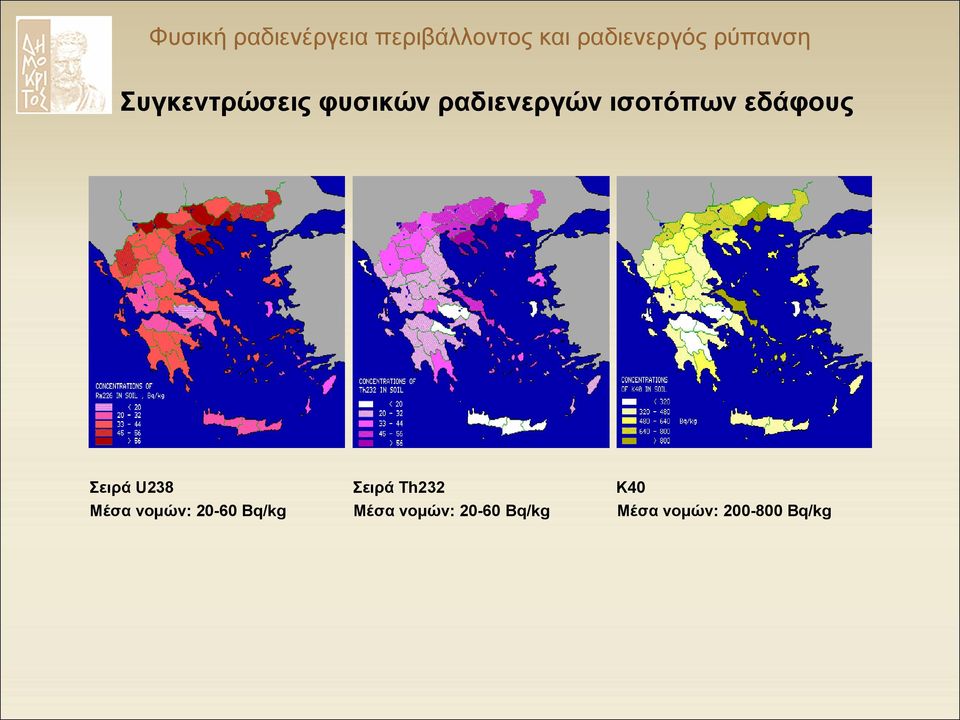 νομών: 20-60 Bq/kg Σειρά Th232 Μέσα