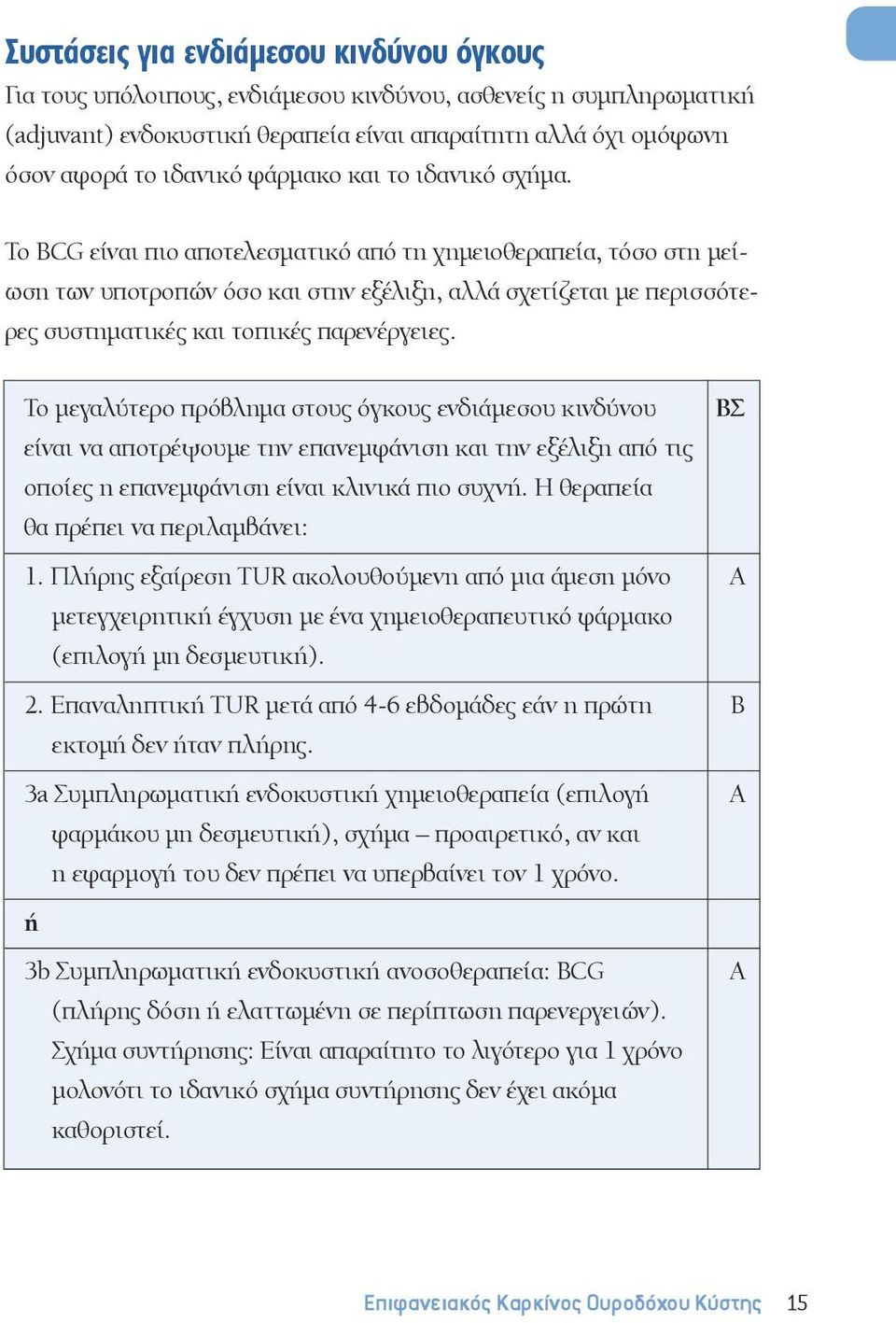 Το BCG είναι πιο αποτελεσματικό από τη χημειοθεραπεία, τόσο στη μείωση των υποτροπών όσο και στην εξέλιξη, αλλά σχετίζεται με περισσότερες συστηματικές και τοπικές παρενέργειες.