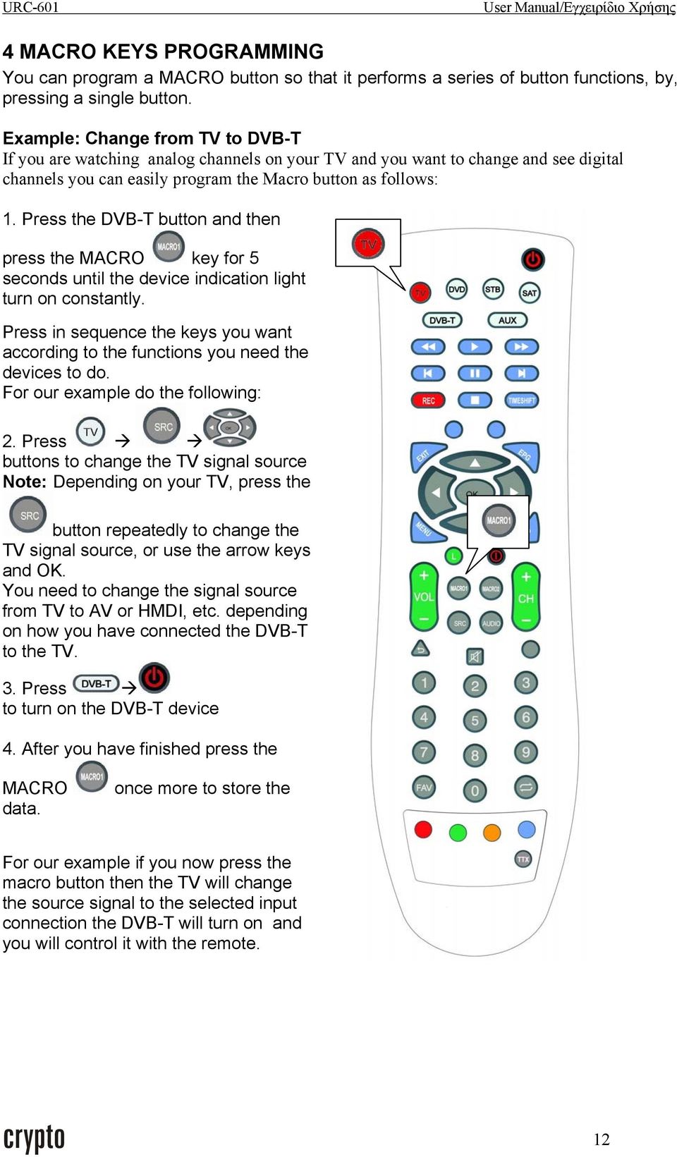 Press the DVB-T button and then press the MACRO key for 5 seconds until the device indication light turn on constantly.