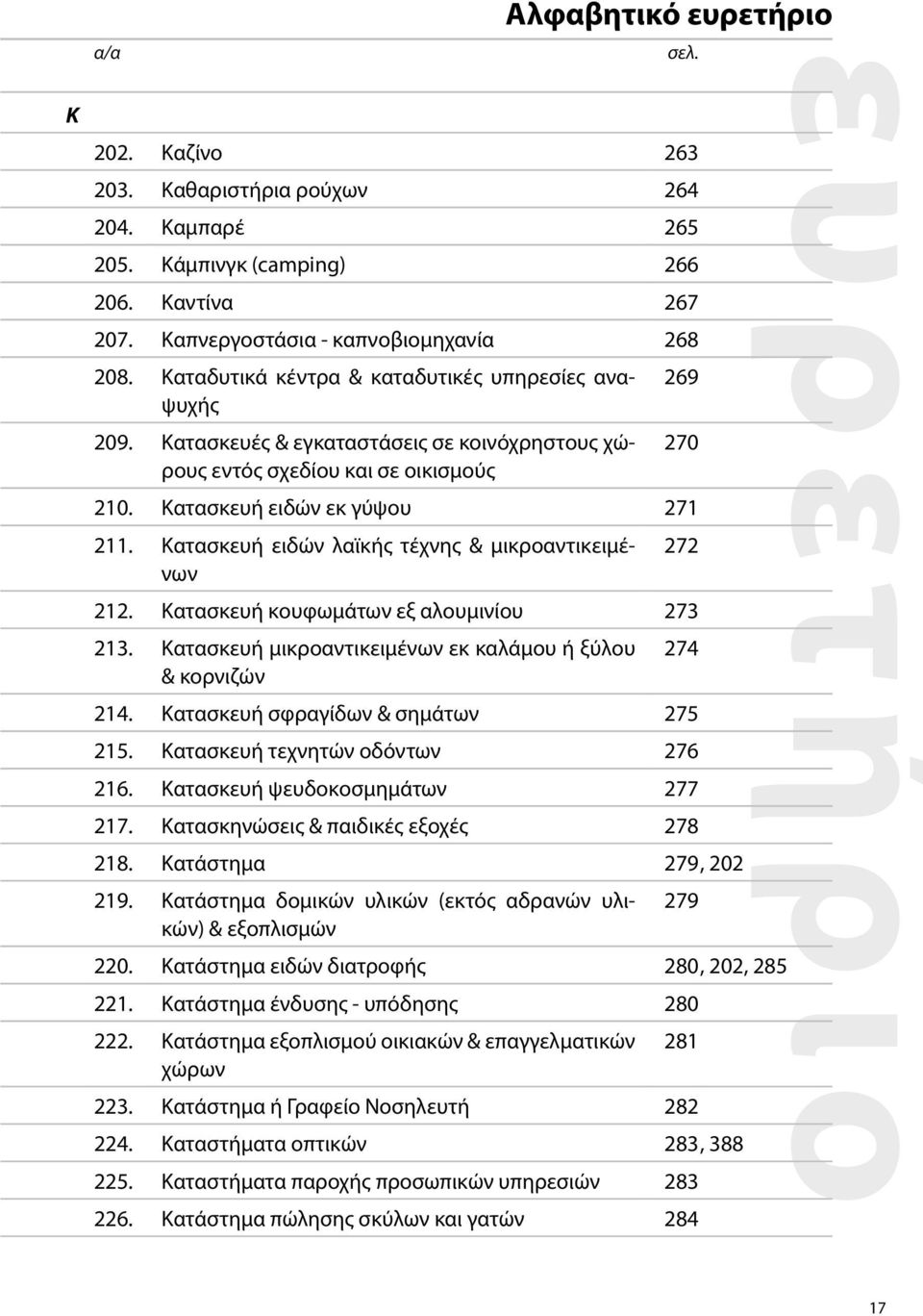 Κατασκευή ειδών λαϊκής τέχνης & µικροαντικειµένων 212. Κατασκευή κουφωµάτων εξ αλουµινίου 273 213. Κατασκευή µικροαντικειµένων εκ καλάµου ή ξύλου 274 & κορνιζών 214.