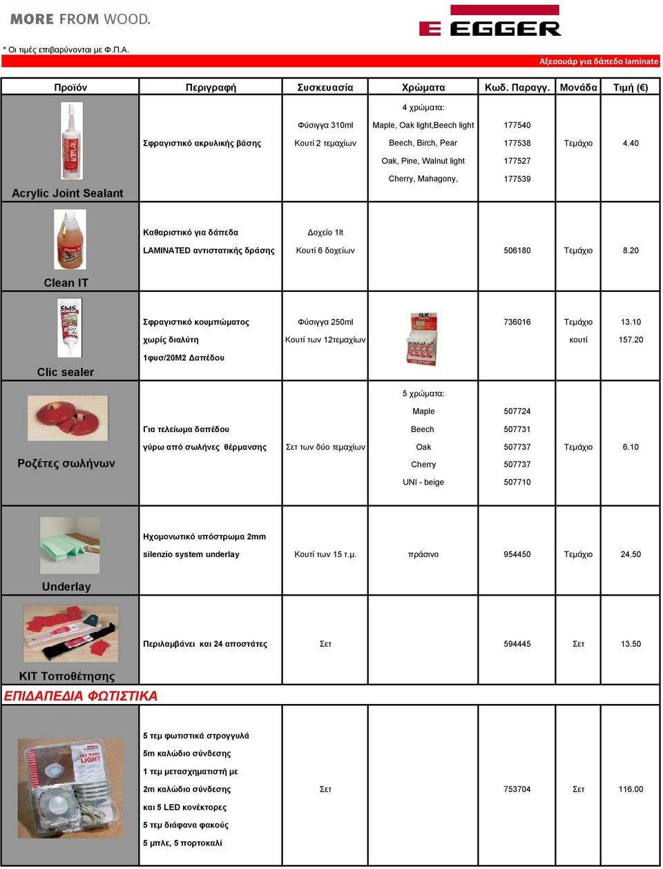 40 Oak, Pine, Walnut light 177527 Acrylic Joint Sealant Cherry, Mahagony, 177539 Καθαριστικό για δάπεδα Δοχείο 1lt LAMINATED αντιστατικής δράσης Κουτί 6 δοχείων 506180 Τεμάχιο 8.