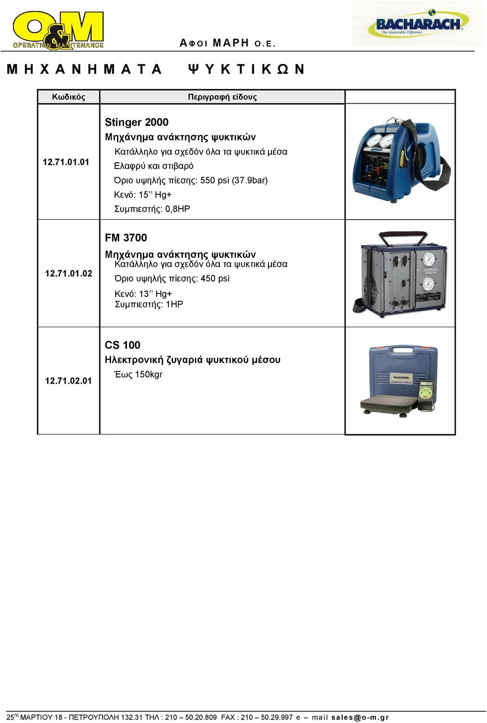 στιβαρό Όριο υψηλής πίεσης: 550 psi (37.9bar) Κενό: 15 Hg+ Συμπιεστής: 0,8HP 12.71.01.