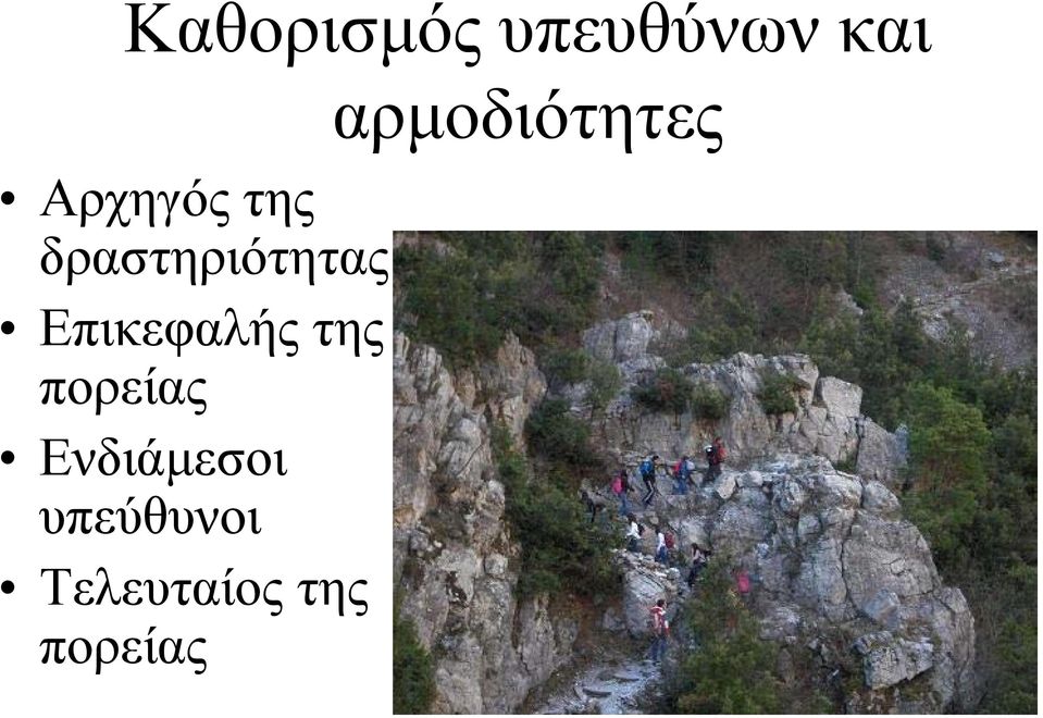 της πορείας Ενδιάµεσοι υπεύθυνοι