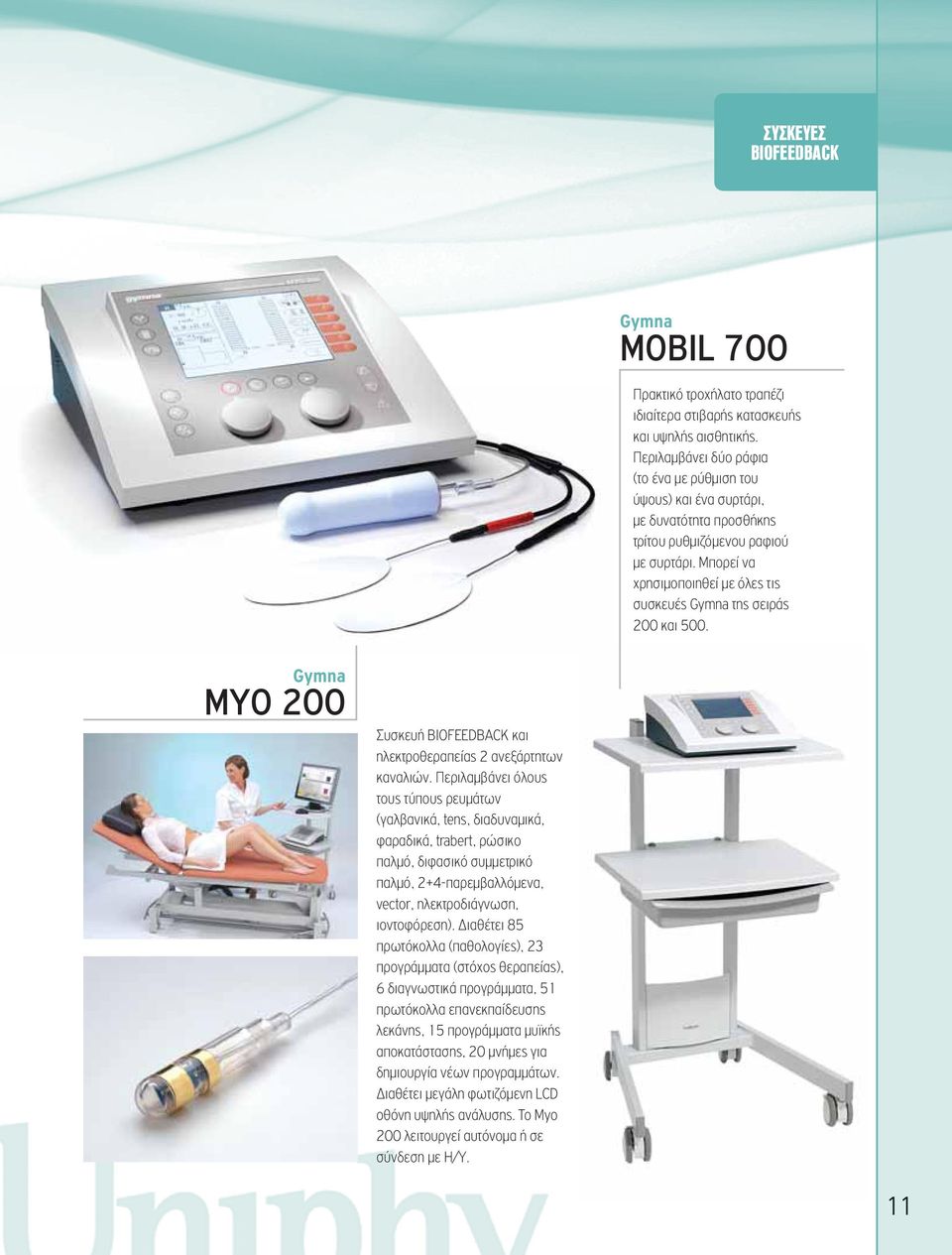 Μπορεί να χρησιμοποιηθεί με όλες τις συσκευές της σειράς 200 και 500. MYO 200 Συσκευή BIOFEEDBACK και ηλεκτροθεραπείας 2 ανεξάρτητων καναλιών.