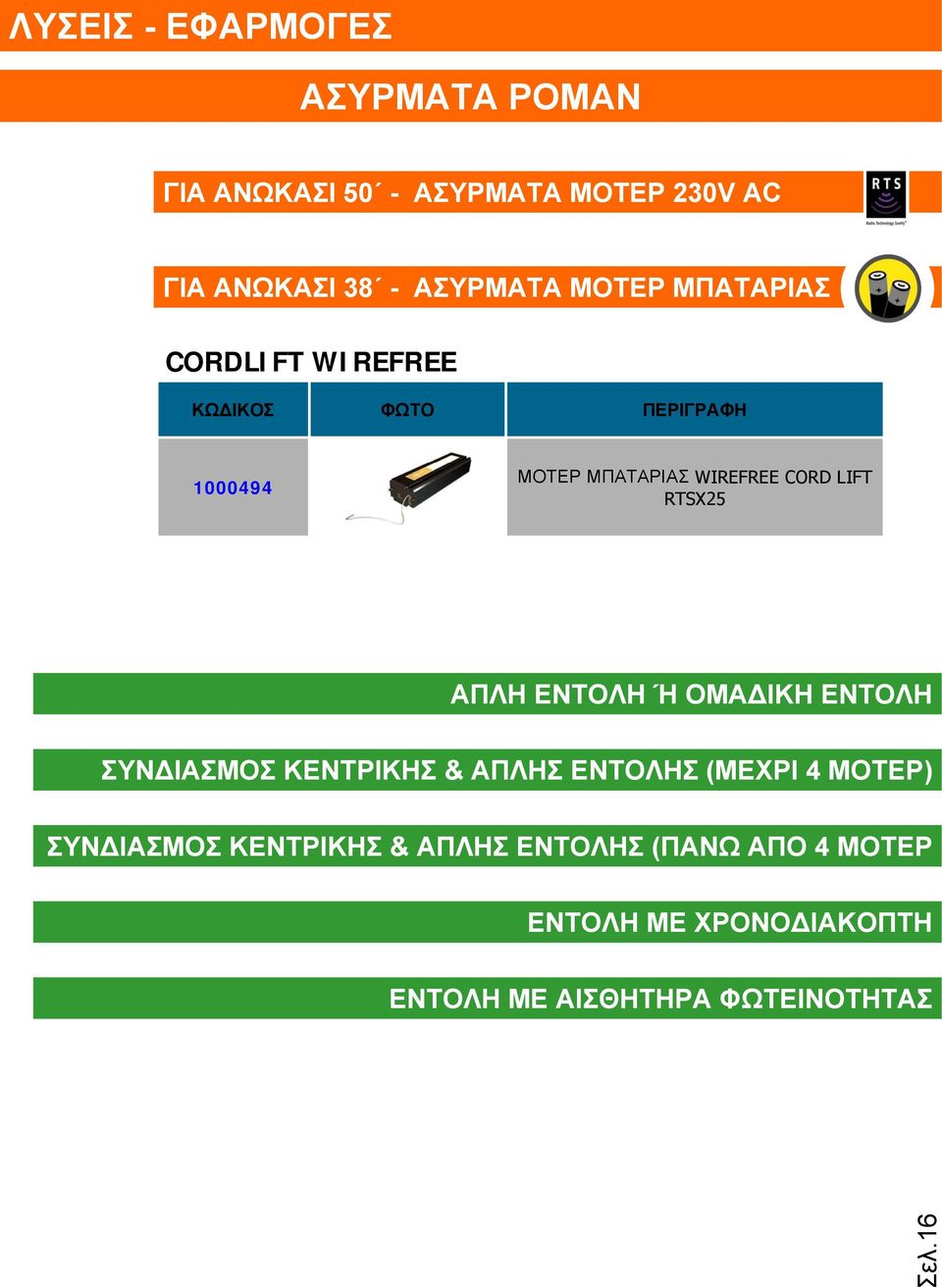 CORDLIFT WIREFREE ΚΩΔΙΚΟΣ ΦΩΤΟ ΠΕΡΙΓΡΑΦΗ 1000494 ΜΟΤΕΡ ΜΠΑΤΑΡΙΑΣ WIREFREE CORD LIFT RTSX25 ΑΠΛΗ